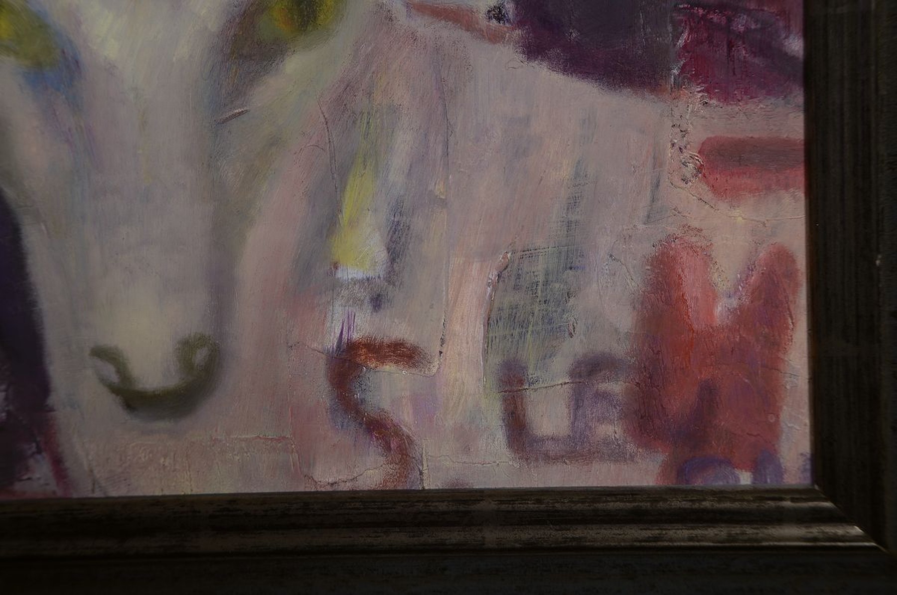 Detail g: S. Ley, Künstler*in des 20.Jh., abstrakt figurale Komposition, chromatische Harmonie inBlau-Violett-Tönen, rechts unten signiert u. wohl unter dem ...