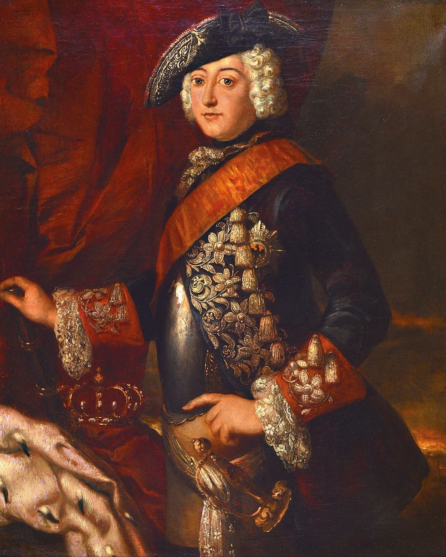 Unbekannter Künstler des 18.Jh., Herrscherporträt: Friedrich II. der Große von Preußen, repräsentative Darstellung in ikonischer Pose, ...