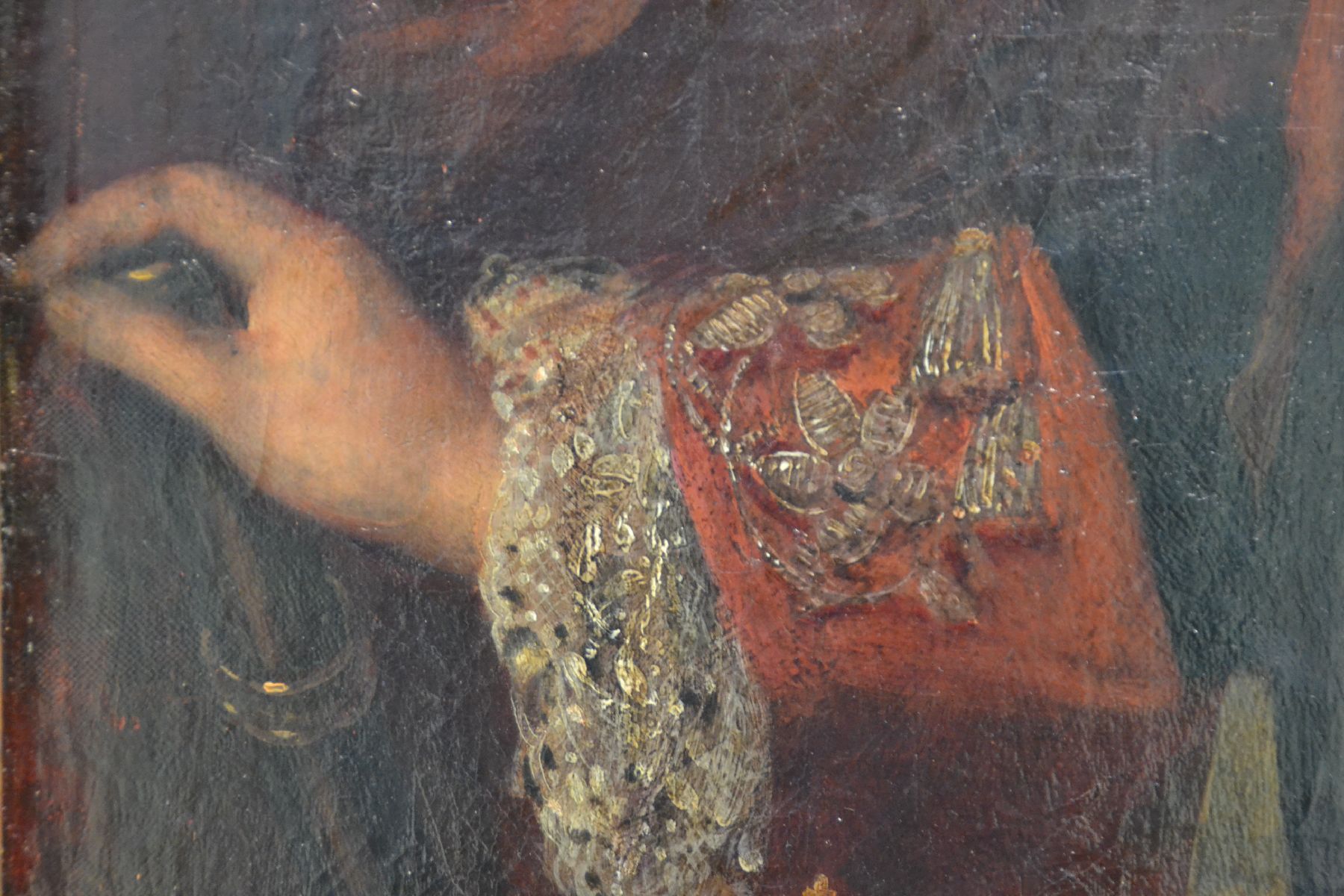 Detail i: Unbekannter Künstler des 18.Jh., Herrscherporträt: Friedrich II. der Große von Preußen, repräsentative Darstellung in ikonischer Pose, ...
