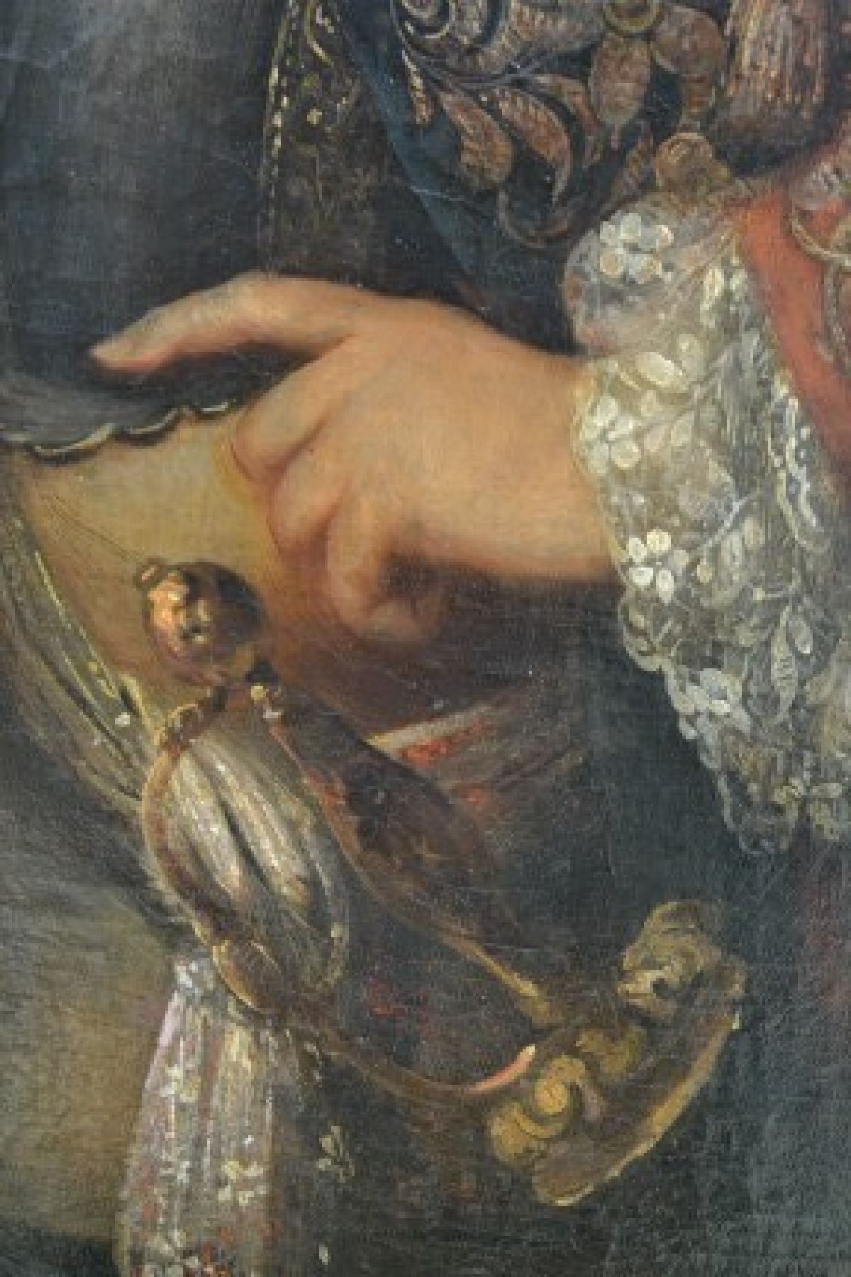 Detail j: Unbekannter Künstler des 18.Jh., Herrscherporträt: Friedrich II. der Große von Preußen, repräsentative Darstellung in ikonischer Pose, ...