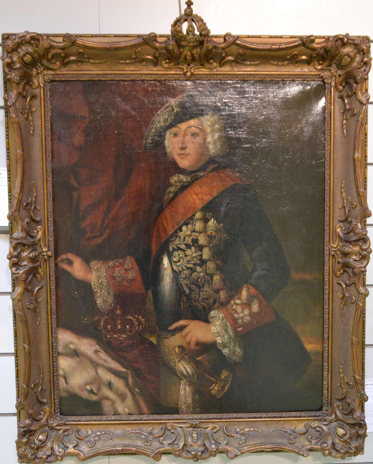 Detail k: Unbekannter Künstler des 18.Jh., Herrscherporträt: Friedrich II. der Große von Preußen, repräsentative Darstellung in ikonischer Pose, ...