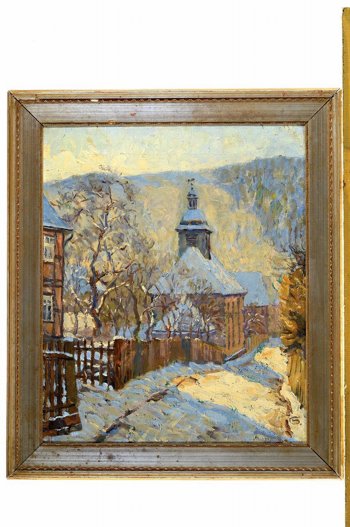 Detail k: Rudolf Siegmund, 1881 Bürgel - 1973 Bad Soden , Studium an der Kunstschule Weimar bei Ludwig v. Hofmann, "Schneelandschaft" so verso bez., ...