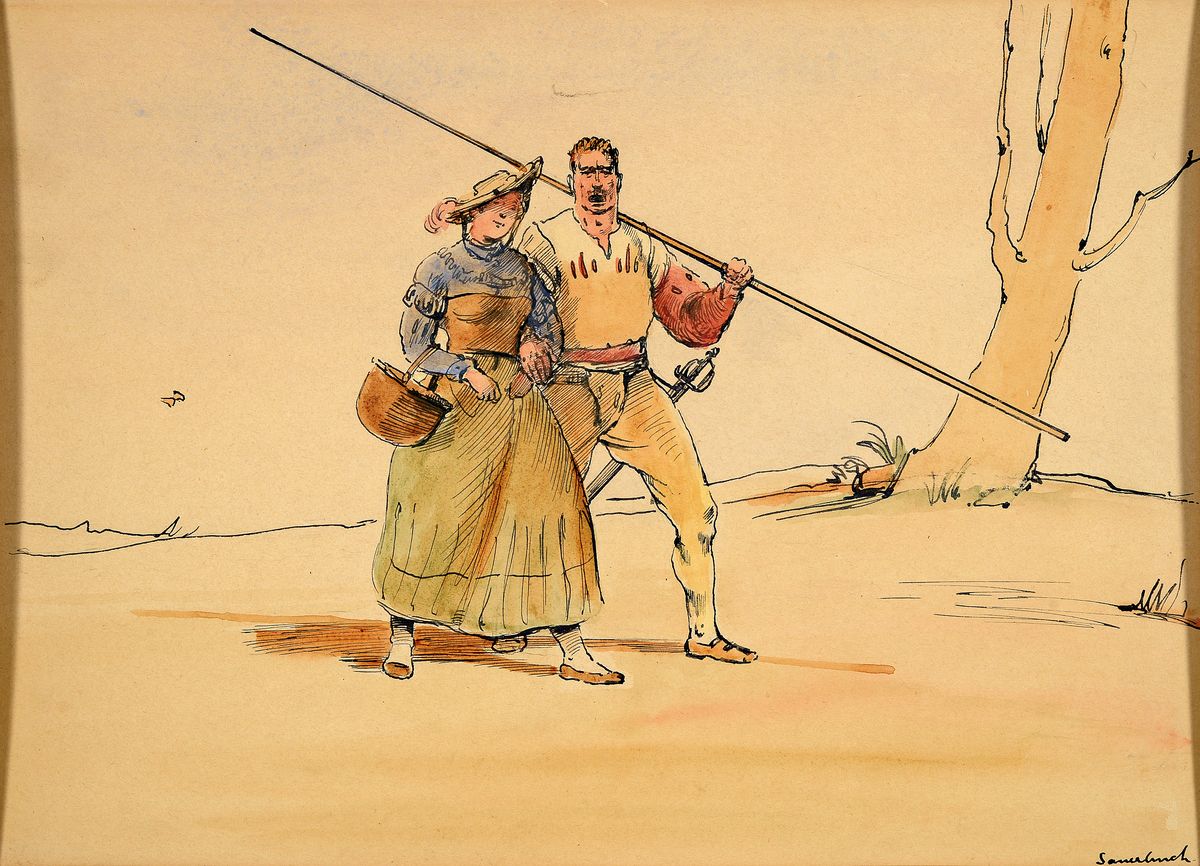 Hans Sauerbruch, 1910 Marburg-1996 Konstanz, Wer in den Krieg ziehen will, der soll gerüstet sein... Tusche und Aquarell auf Papier, gebräunt, ...
