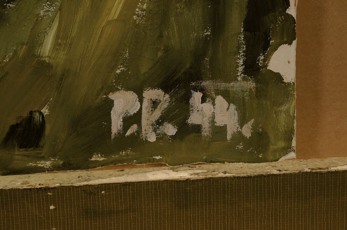 Detail a: Rudolf Petrik, 1922-1992 Wien, Männerporträt, Gouache auf Papier, rechts unten monogr. und dat. 44, rückseitig Nachlaßstempel mit Werkverz.-Nr. ...