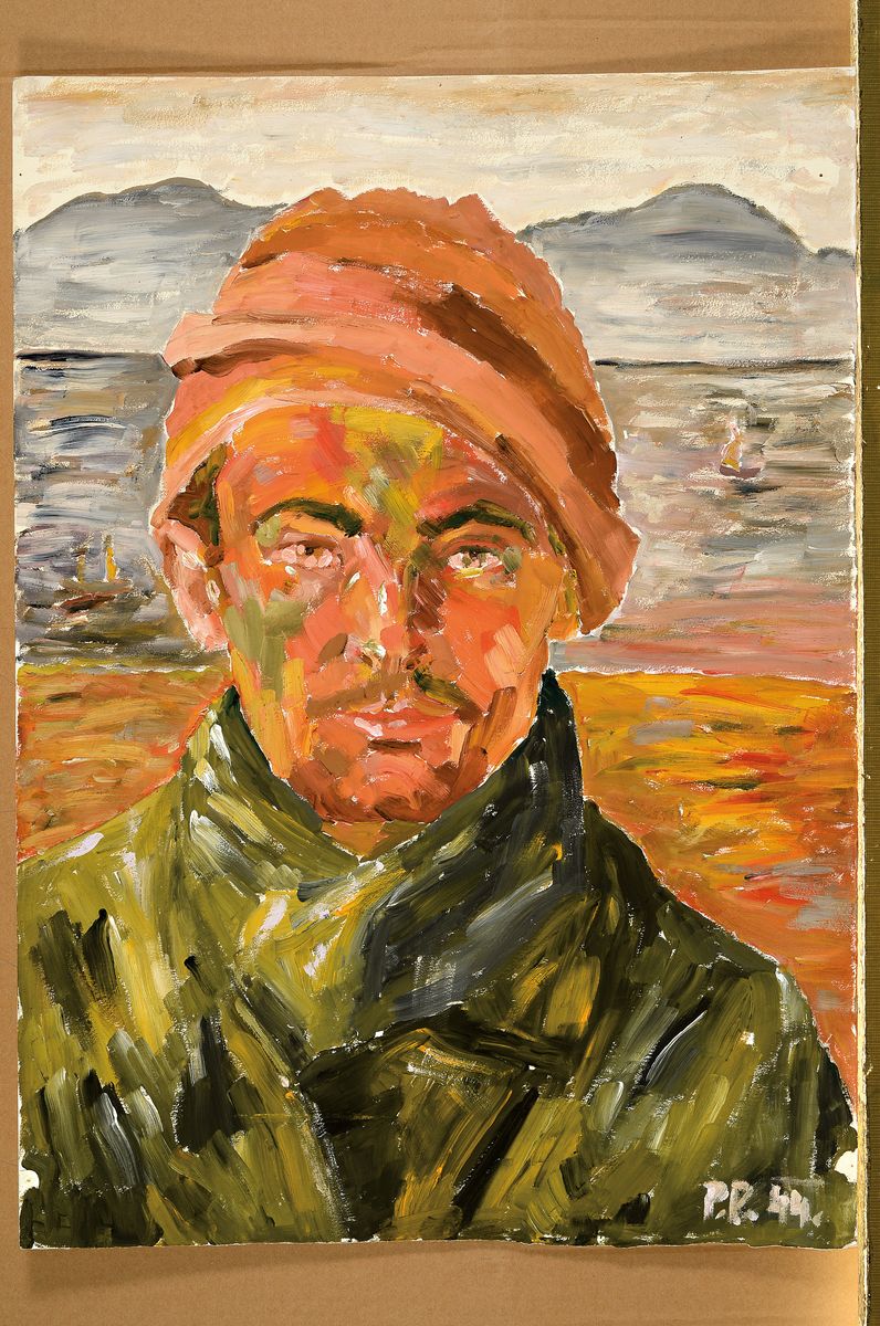 Detail k: Rudolf Petrik, 1922-1992 Wien, Männerporträt, Gouache auf Papier, rechts unten monogr. und dat. 44, rückseitig Nachlaßstempel mit Werkverz.-Nr. ...