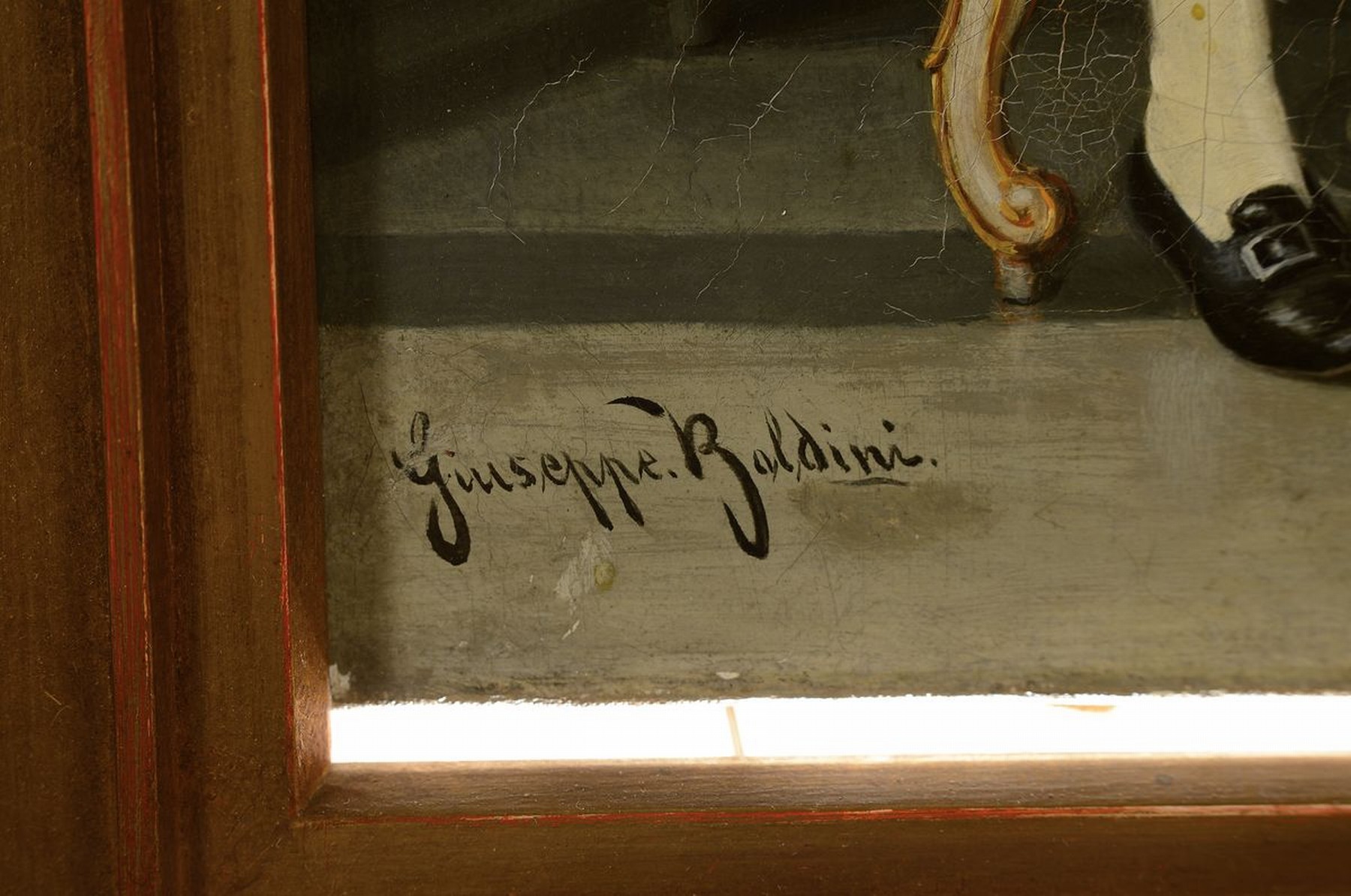 Detail a: Giuseppe Baldini, 1807 - 1876 Livorno, Interieur mit adligem Paar, Charakterisierung des Raumes durch prunkvoll repräsentative Objekte wie ...