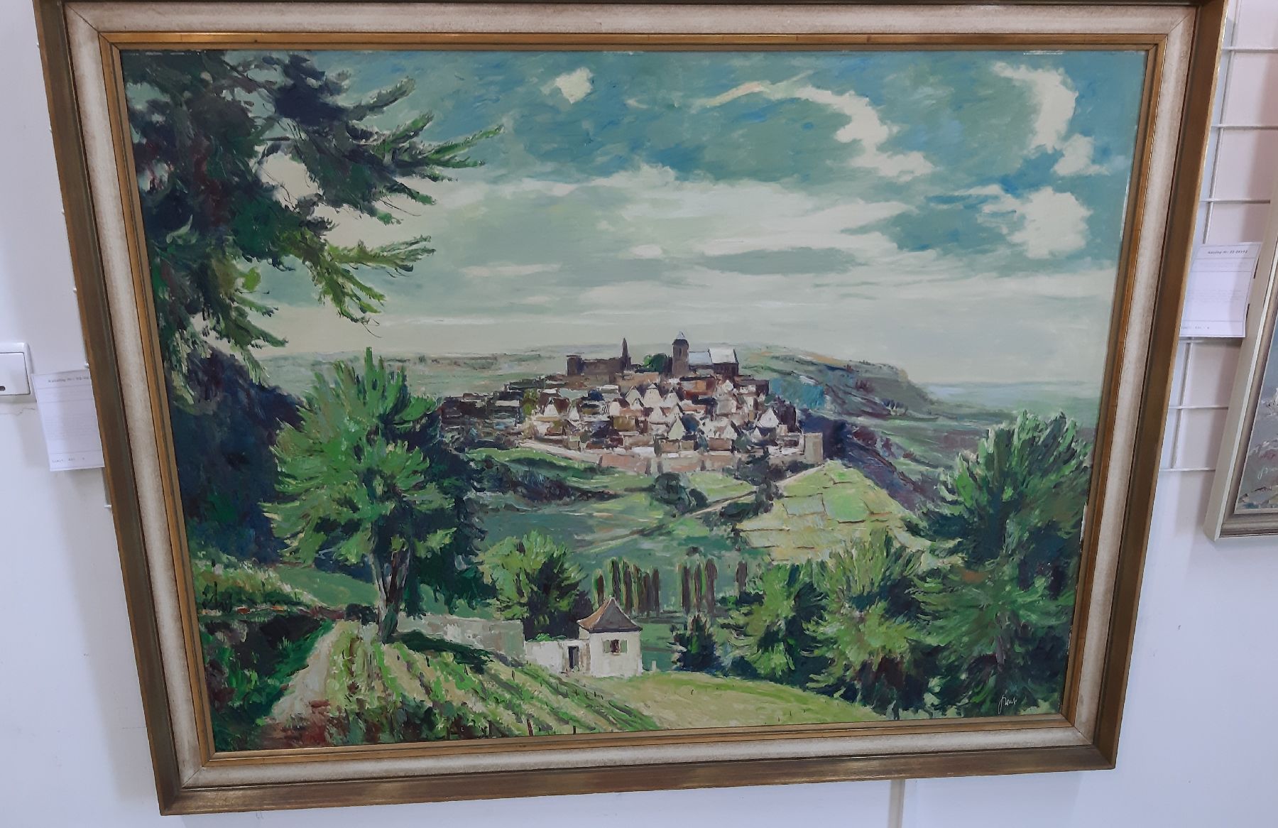 Detail b: Karl Graf, 1902 Rothenburg - 1986 Speyer, großformatige Ansicht Neuleiningens, rechts unten signiert, Rahmen l. best., 100x130 / 107x137 cm, ...