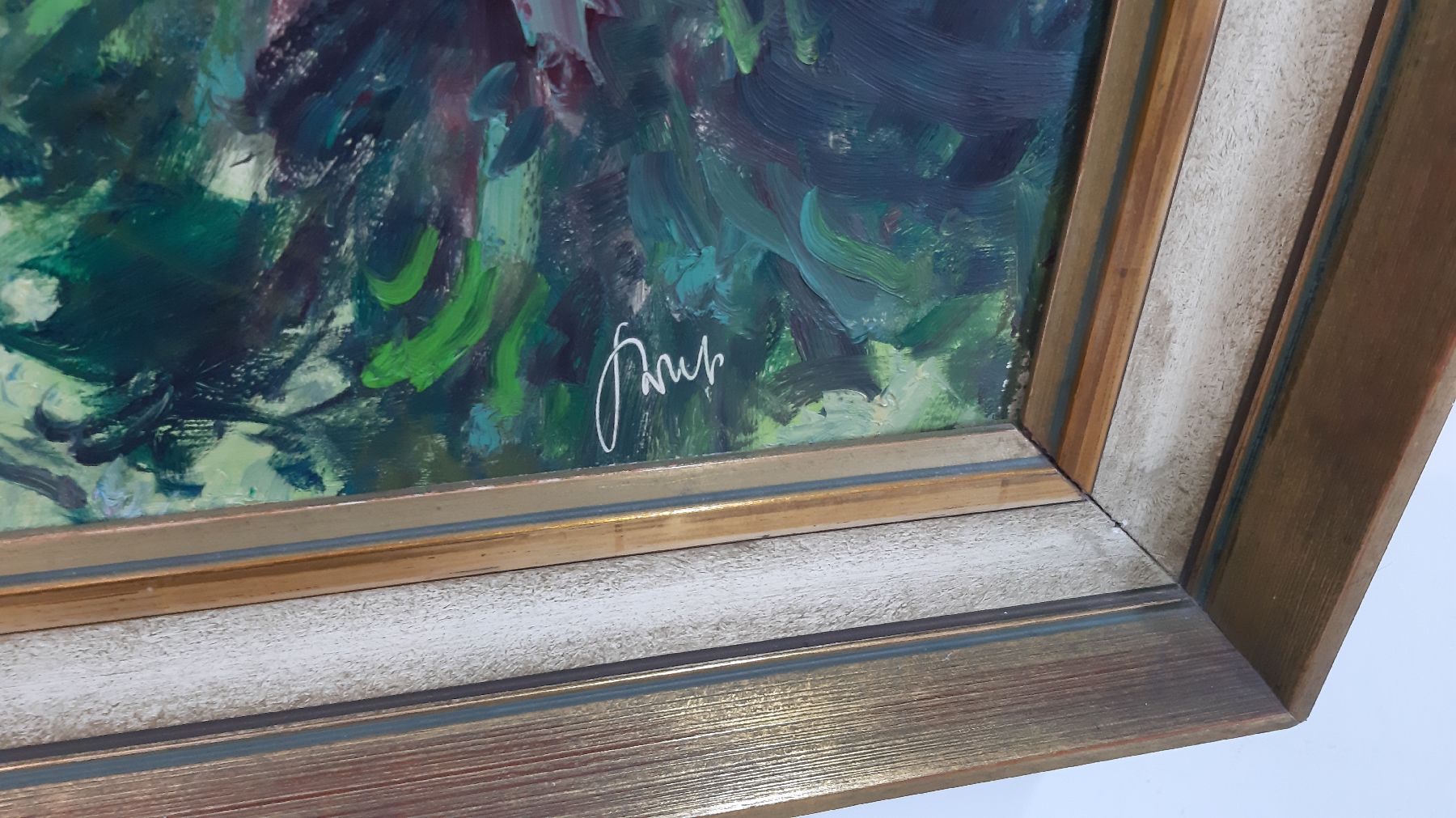 Detail d: Karl Graf, 1902 Rothenburg - 1986 Speyer, großformatige Ansicht Neuleiningens, rechts unten signiert, Rahmen l. best., 100x130 / 107x137 cm, ...