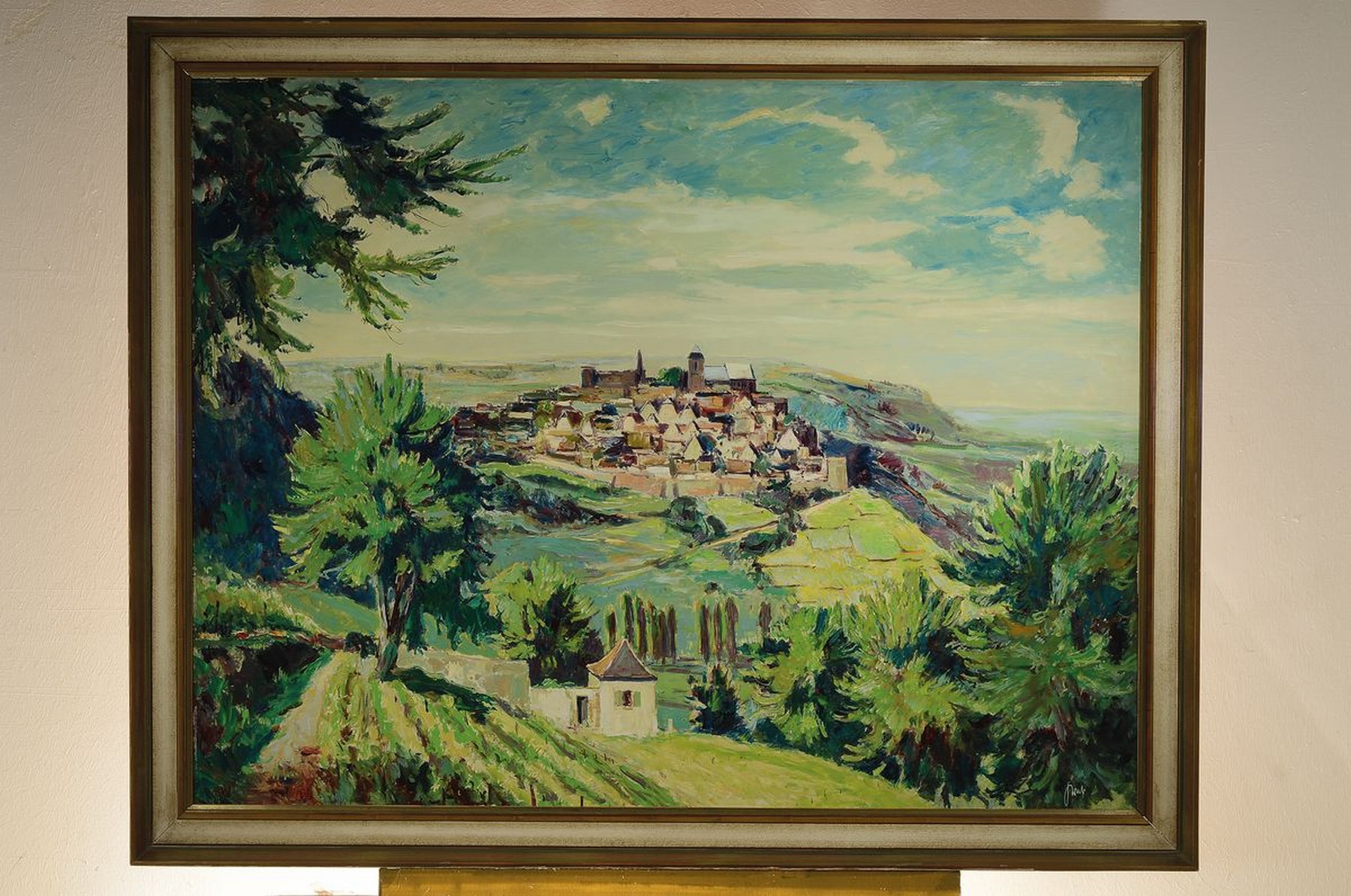 Detail k: Karl Graf, 1902 Rothenburg - 1986 Speyer, großformatige Ansicht Neuleiningens, rechts unten signiert, Rahmen l. best., 100x130 / 107x137 cm, ...
