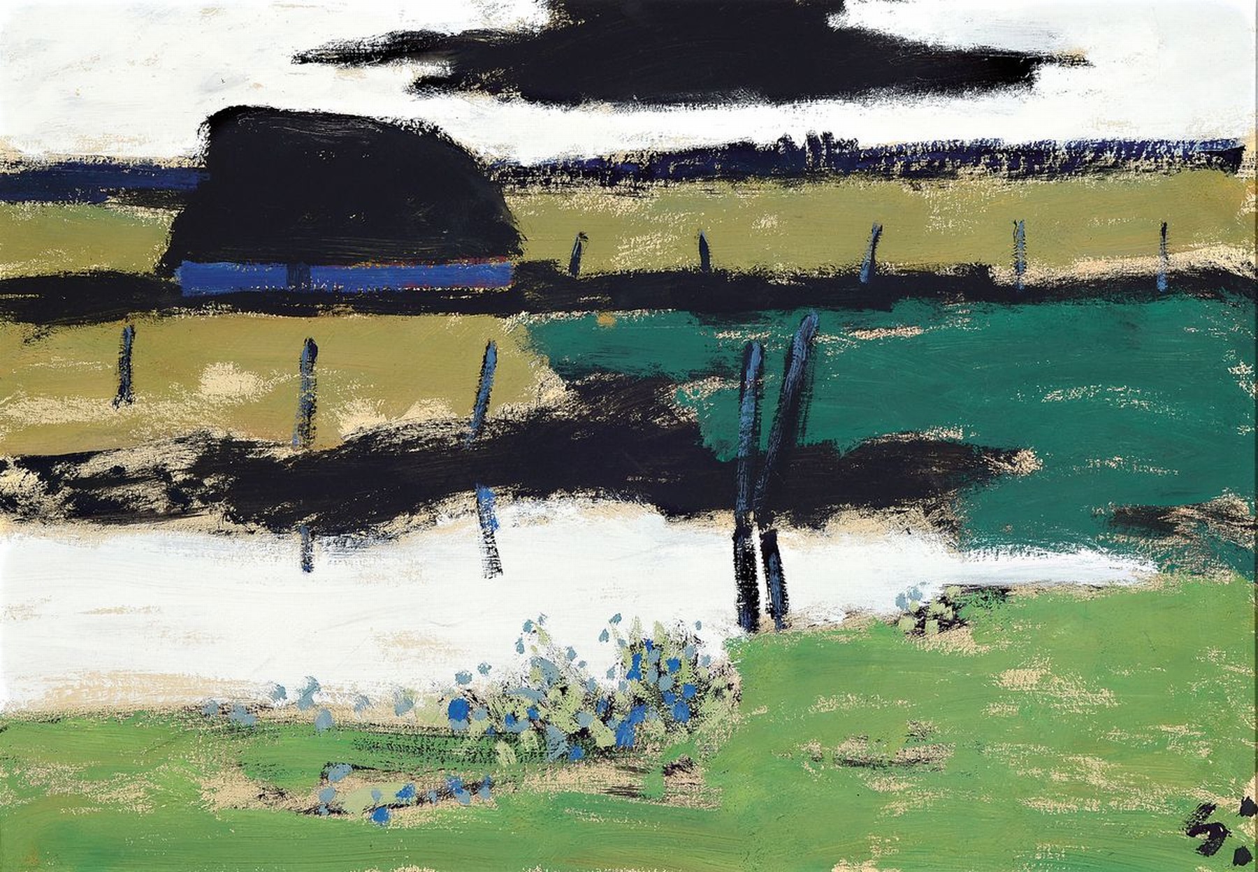 Detail g: Arrigo Wittler, 1918 Heeven - 2004 Worpswede , Studium an der Akademie München, 2 Werke: norddeutsche Winterlandschaft mit Bauernhaus, rechts unten ...