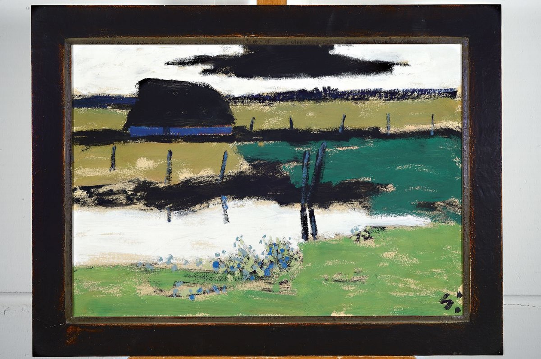 Detail r: Arrigo Wittler, 1918 Heeven - 2004 Worpswede , Studium an der Akademie München, 2 Werke: norddeutsche Winterlandschaft mit Bauernhaus, rechts unten ...