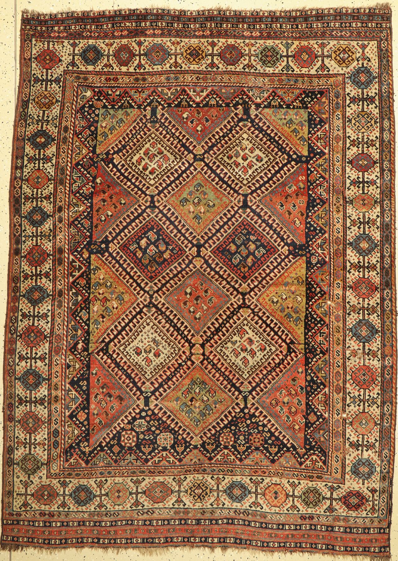 Ghaschgai Shekarlu antik, Persien, 19. Jhd,Wolle auf Wolle, ca. 210 x 154 cm, EHZ: 4, (mehrerer Löcher)