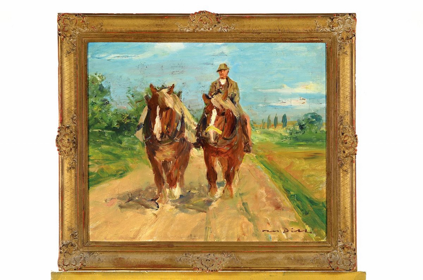 Detail k: Otto Dill, 1884 Neutadt - 1957 Bad Dürkheim,Herrenreiter mit zwei Kaltblütern in pfälzer Landschaft, um 1935/38, rechts unten signiert, ...