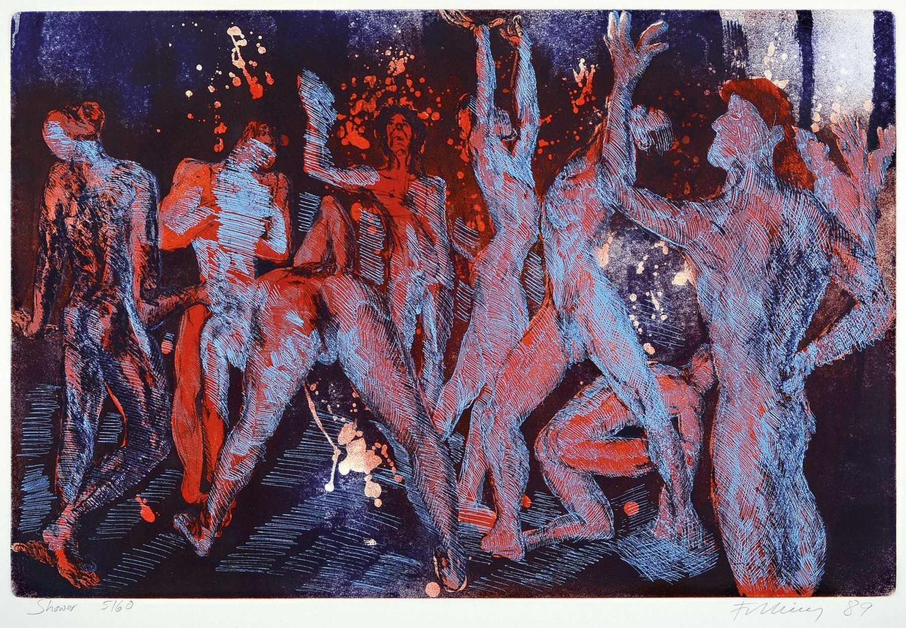 Rainer Fetting, geb. 1949 Wilhelmshaven, Studium an der HBK Berlin, "Shower" (1989), Farbradierung, signiert, betitelt u. datiert, Ed. ...