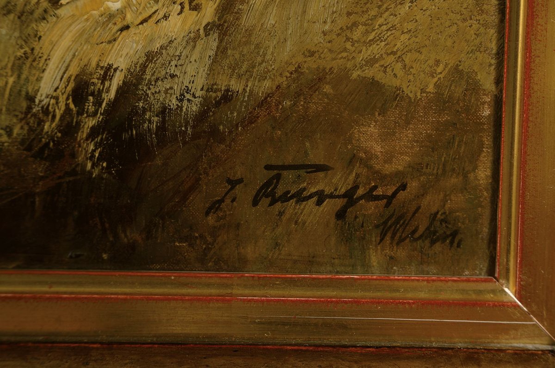 Detail a: Josef Burger, 1887 München - 1966 ebenda, Schüler von Leo Putz, Landschaft im Dachauer Moos, betitelt, "Altwasser", akademische Manier, ...