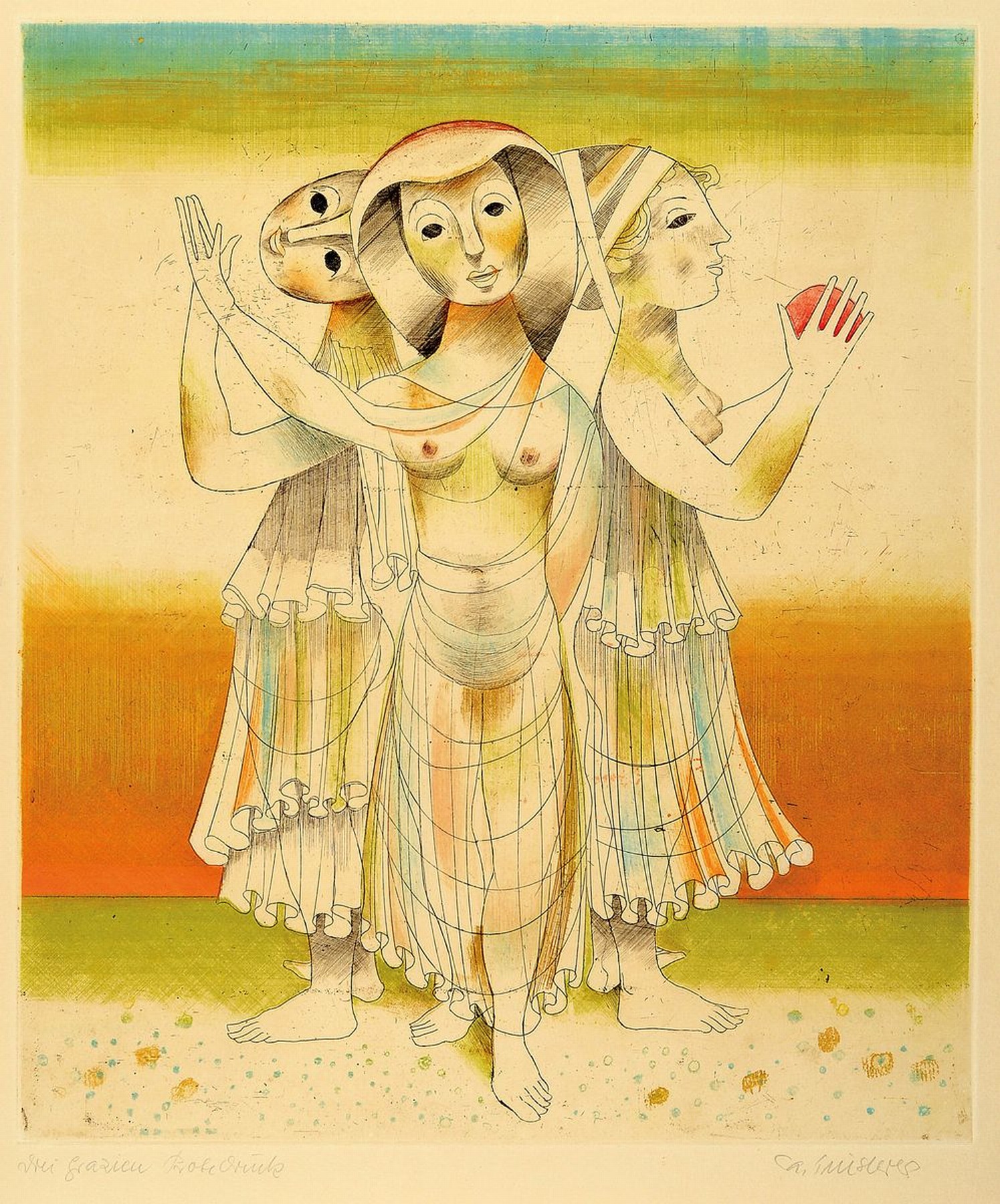 Alfred Finsterer, 1908 Nürnberg - Stuttgart 1996, zwei große Farbradierungen, Clowns, num. 18/75, Abb. ca. 39x 70 cm Blattmaß: 64 x 90 cm, und die ...