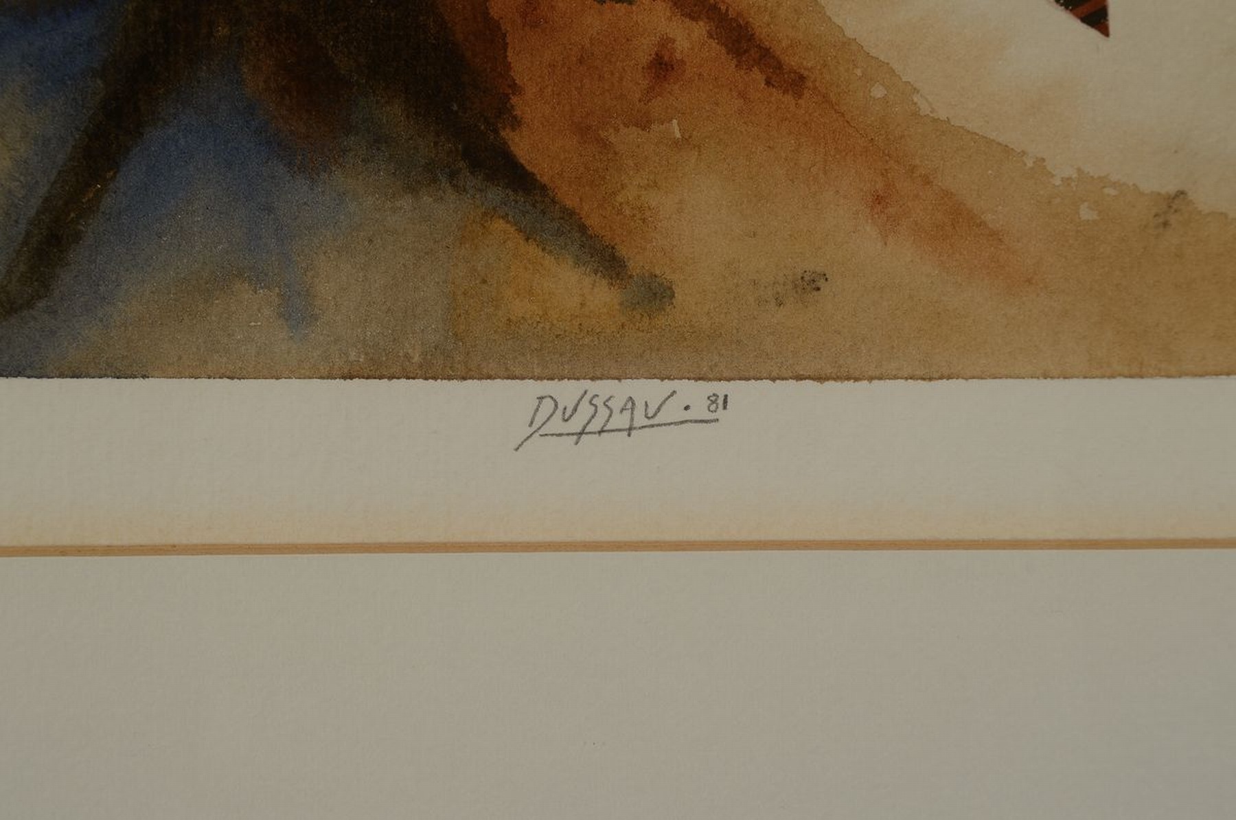 Detail g: Georges Dussau , geb. 1947, Aquarell, abstr. Komposition, signiert und dat. 81, PP: 22 x 17 cm, unter Glas, Rahmen: 42 x 32 cm