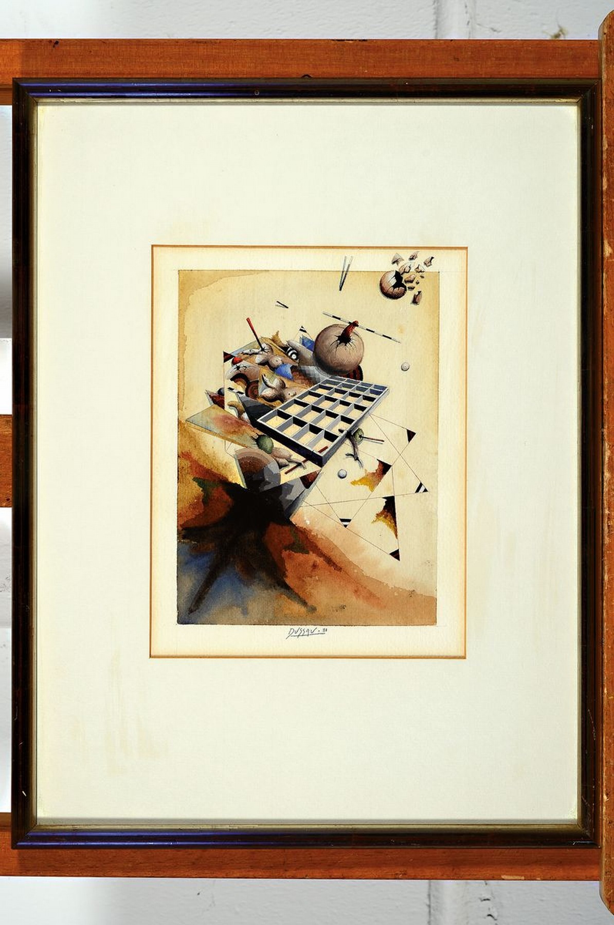 Detail k: Georges Dussau , geb. 1947, Aquarell, abstr. Komposition, signiert und dat. 81, PP: 22 x 17 cm, unter Glas, Rahmen: 42 x 32 cm
