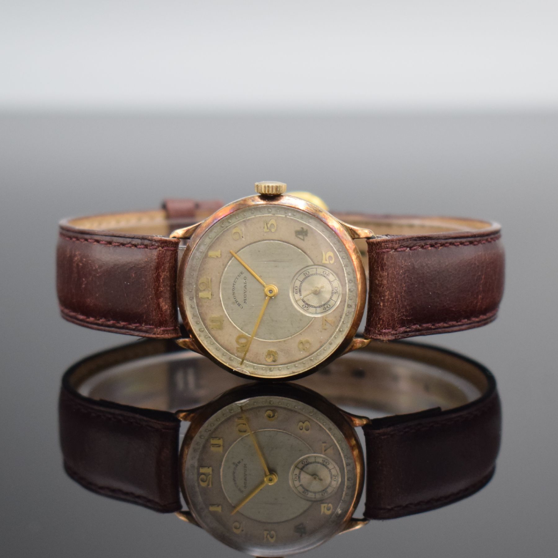 MOVADO Damenarmbanduhr Chronometer in GG 585/000, Schweiz um 1940, Geh. angel., Handaufzug, Boden & Glasrand aufgedr., silb. Duoton-Zifferbl. teils ...