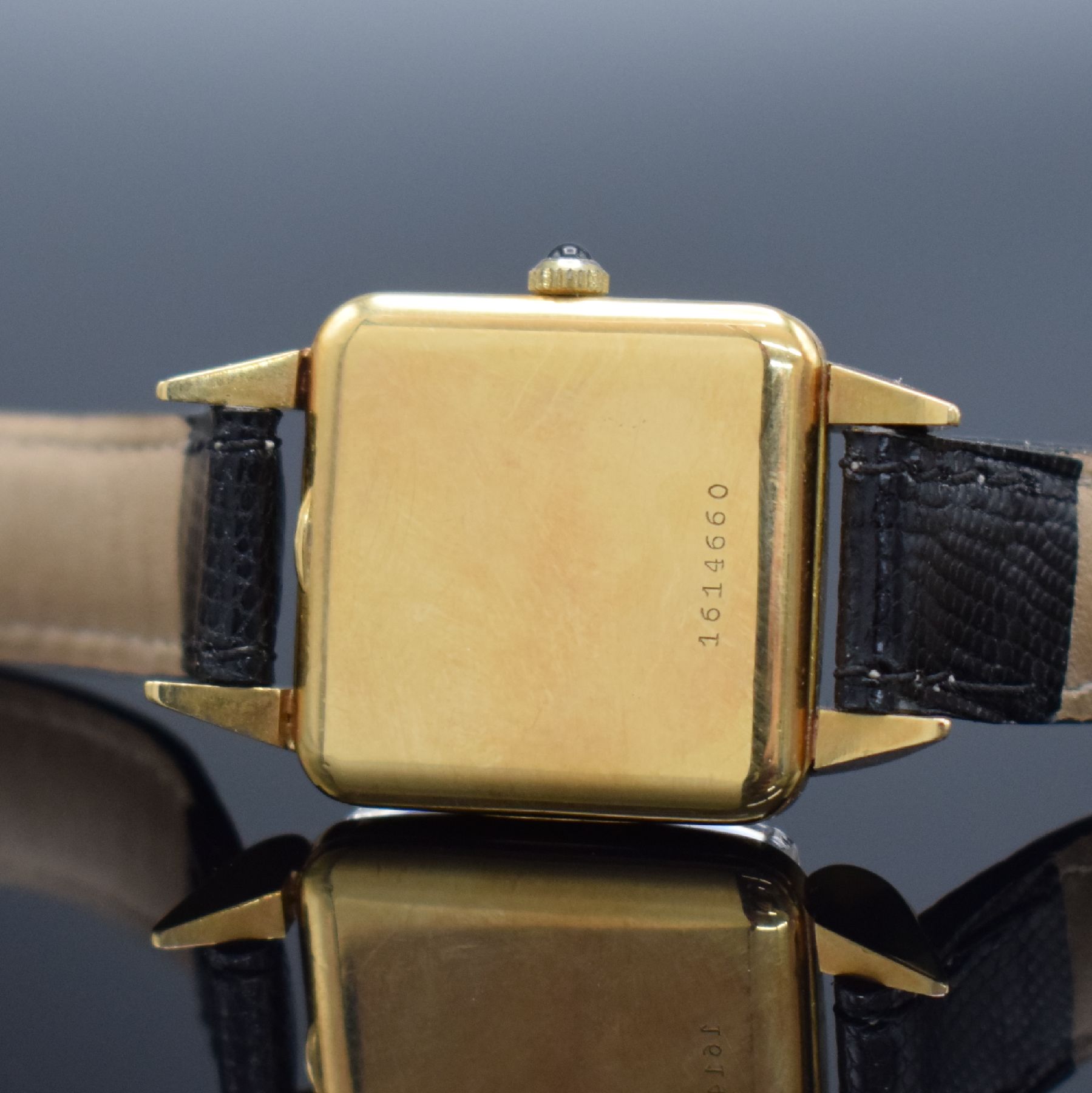 Detail e: CORTEBERT Damenarmbanduhr in RG 750/000, Schweiz um 1950, Handaufzug, Boden aufgedr., Schmuckkrone, Tropfen-Anstöße, silb. Zifferbl. m. gold. ...