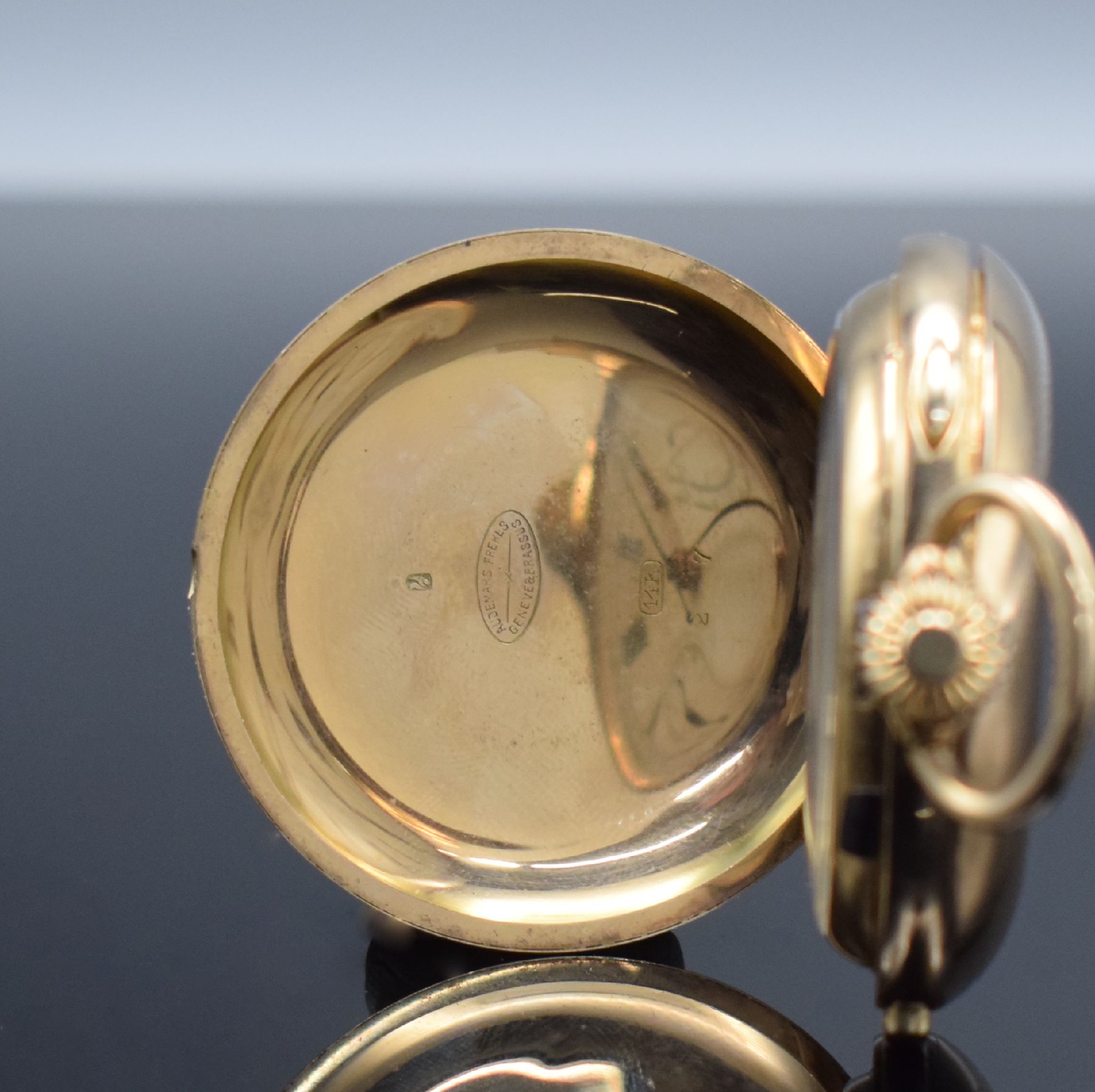 Detail a: AUDEMARS FRERES Brassus Geneve Savonette in RoseG 585/000 mit 1/4-Stunden-Repetition & Chronograph, Schweiz um 1900, 3-Deckel Goldgeh. m. guill. ...