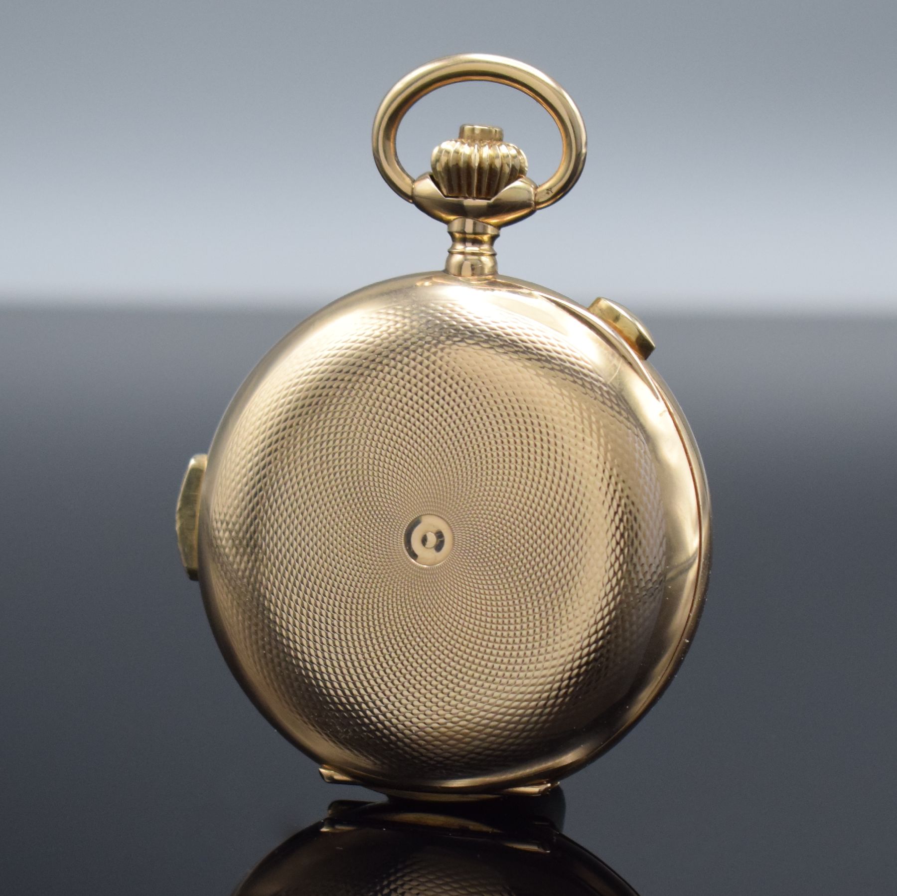 Detail c: AUDEMARS FRERES Brassus Geneve Savonette in RoseG 585/000 mit 1/4-Stunden-Repetition & Chronograph, Schweiz um 1900, 3-Deckel Goldgeh. m. guill. ...
