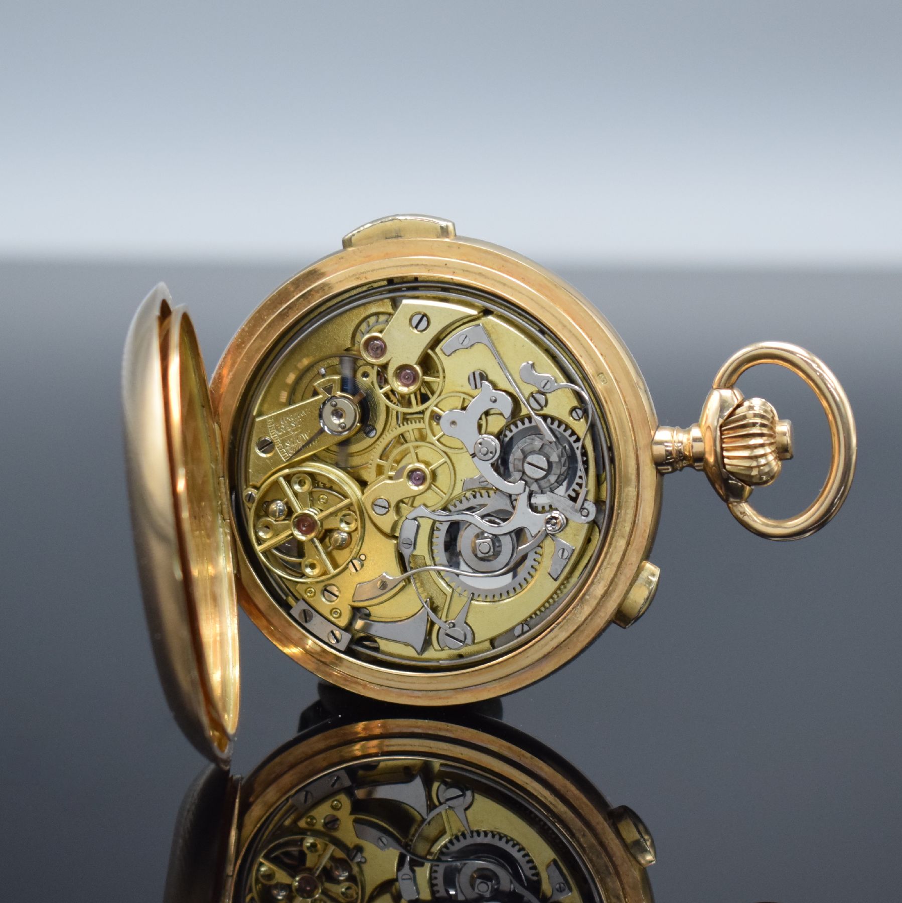 Detail g: AUDEMARS FRERES Brassus Geneve Savonette in RoseG 585/000 mit 1/4-Stunden-Repetition & Chronograph, Schweiz um 1900, 3-Deckel Goldgeh. m. guill. ...