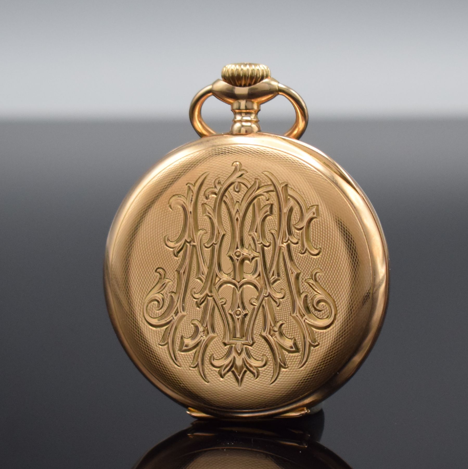 Detail a: PATEK PHILIPPE Chronometro Gondolo offene Herrentaschenuhr in RoséG 750/000, Schweiz um 1905, 2-Deckel Goldgeh., guill. Rückseite m. aufw. ...