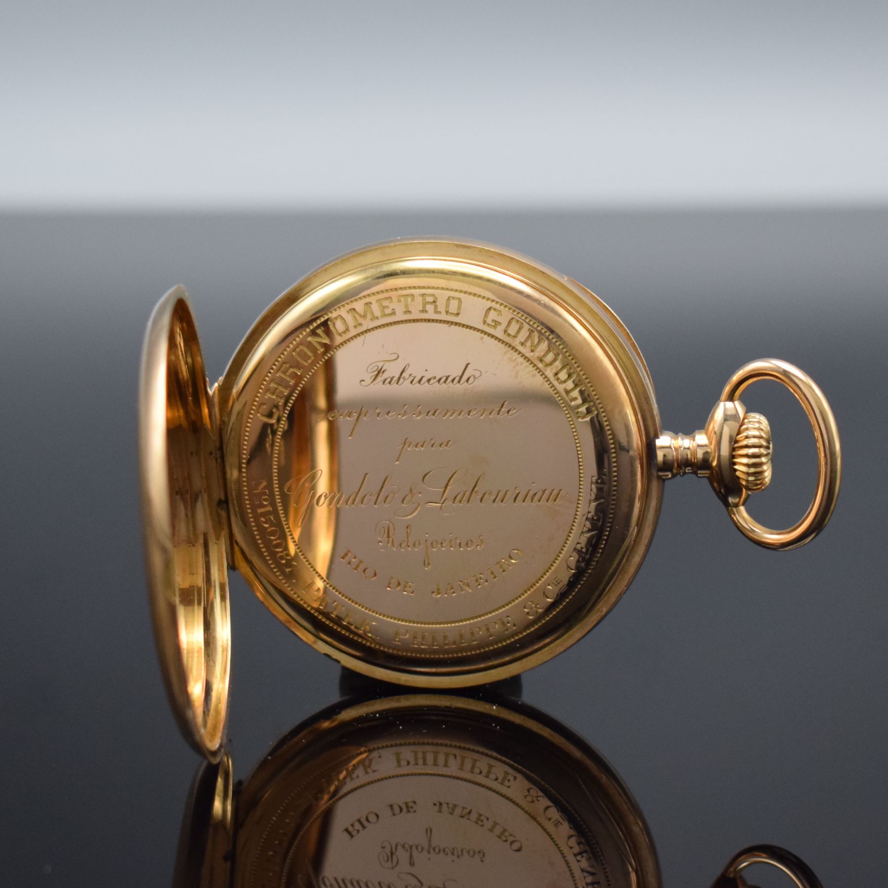 Detail c: PATEK PHILIPPE Chronometro Gondolo offene Herrentaschenuhr in RoséG 750/000, Schweiz um 1905, 2-Deckel Goldgeh., guill. Rückseite m. aufw. ...