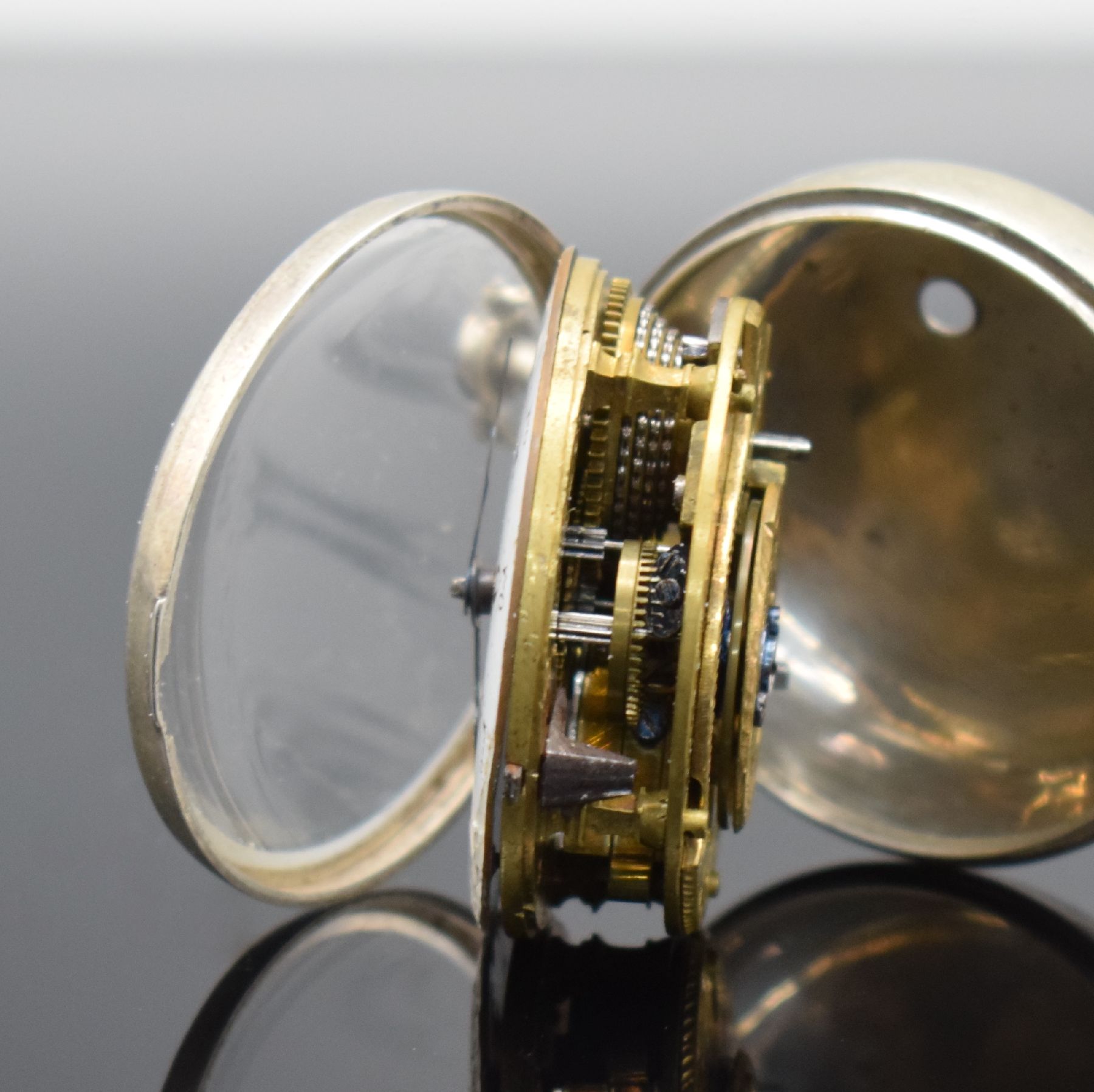 Detail f: GEORGE PRIOR Spindeltaschenuhr für osmanischen Markt mit 2 Übergehäusen, England um 1780, Silber, Emailzifferbl. mit osmanischen Zahlen ...