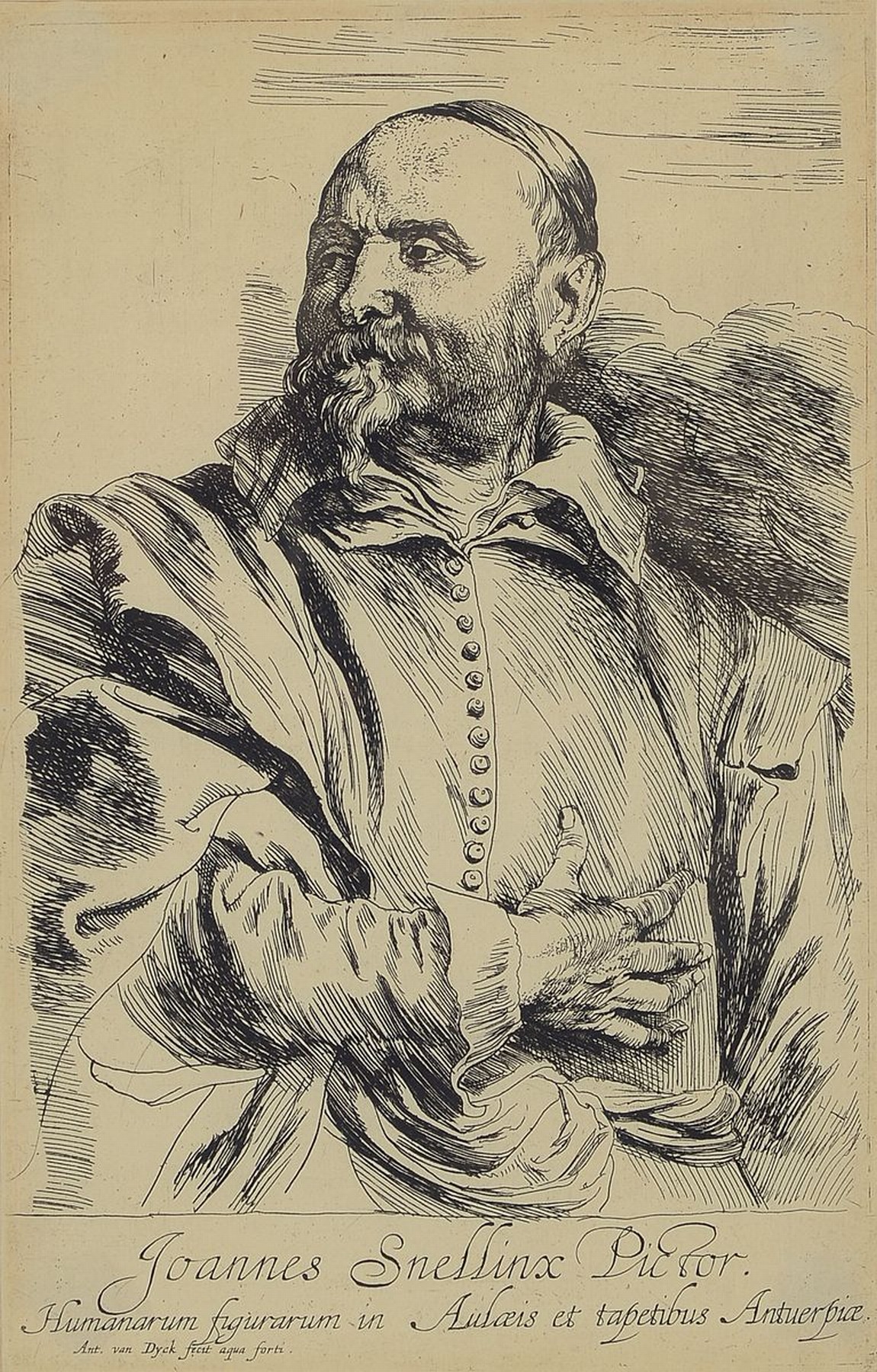 Nach Anthonis van Dyck, 1599 Antwerpen - 1641 London, Bildnis des Schlachtenmalers Joannes Snellinx, nach der orig. Radierung van Dycks, um 1900, ...