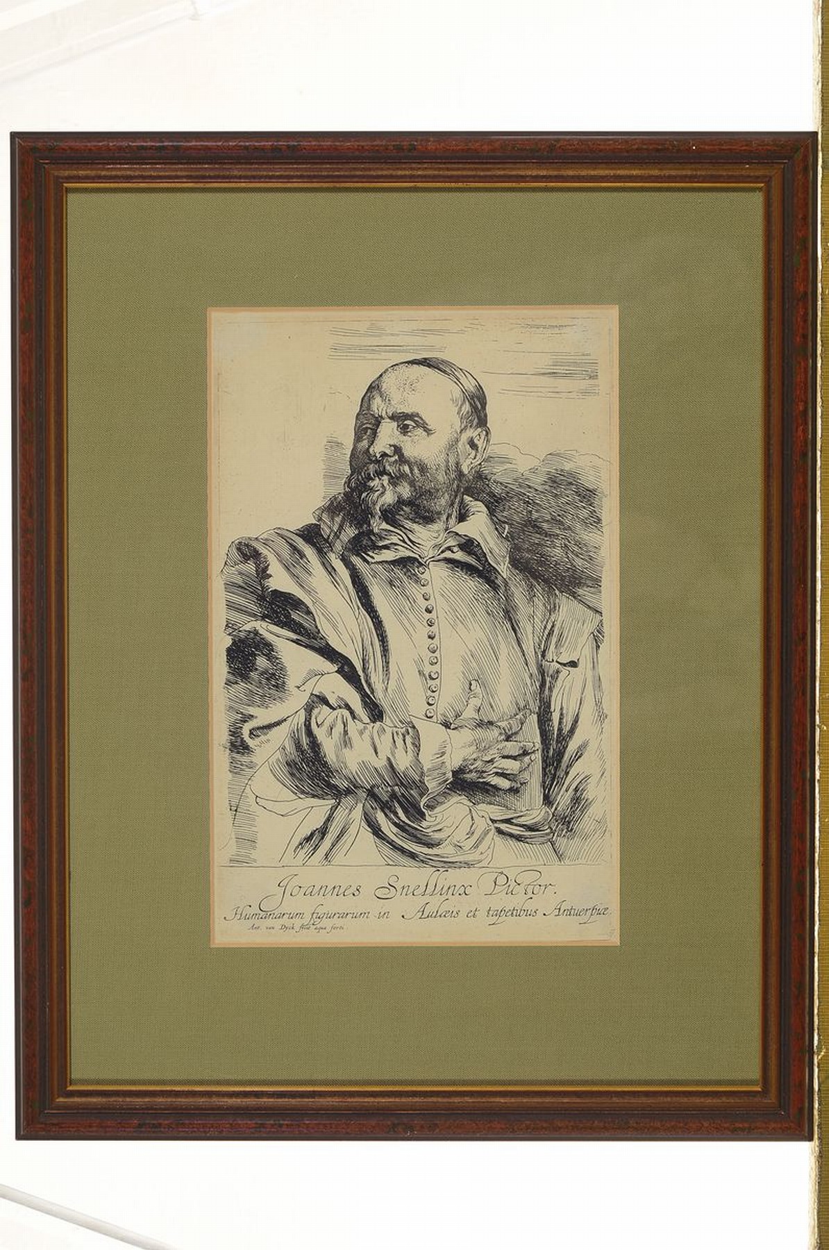 Detail k: Nach Anthonis van Dyck, 1599 Antwerpen - 1641 London, Bildnis des Schlachtenmalers Joannes Snellinx, nach der orig. Radierung van Dycks, um 1900, ...