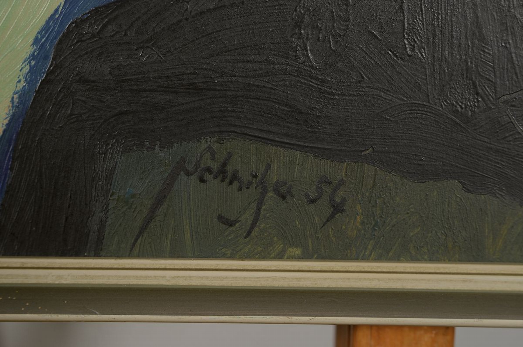 Detail g: Schnitzer, datiert (19)54, Stillleben mit Trauben und Zitronen, Öl/Hartfaser, rechts unten signiert und datiert, ca. 43x56cm, R. ca. 45.5x58cm
