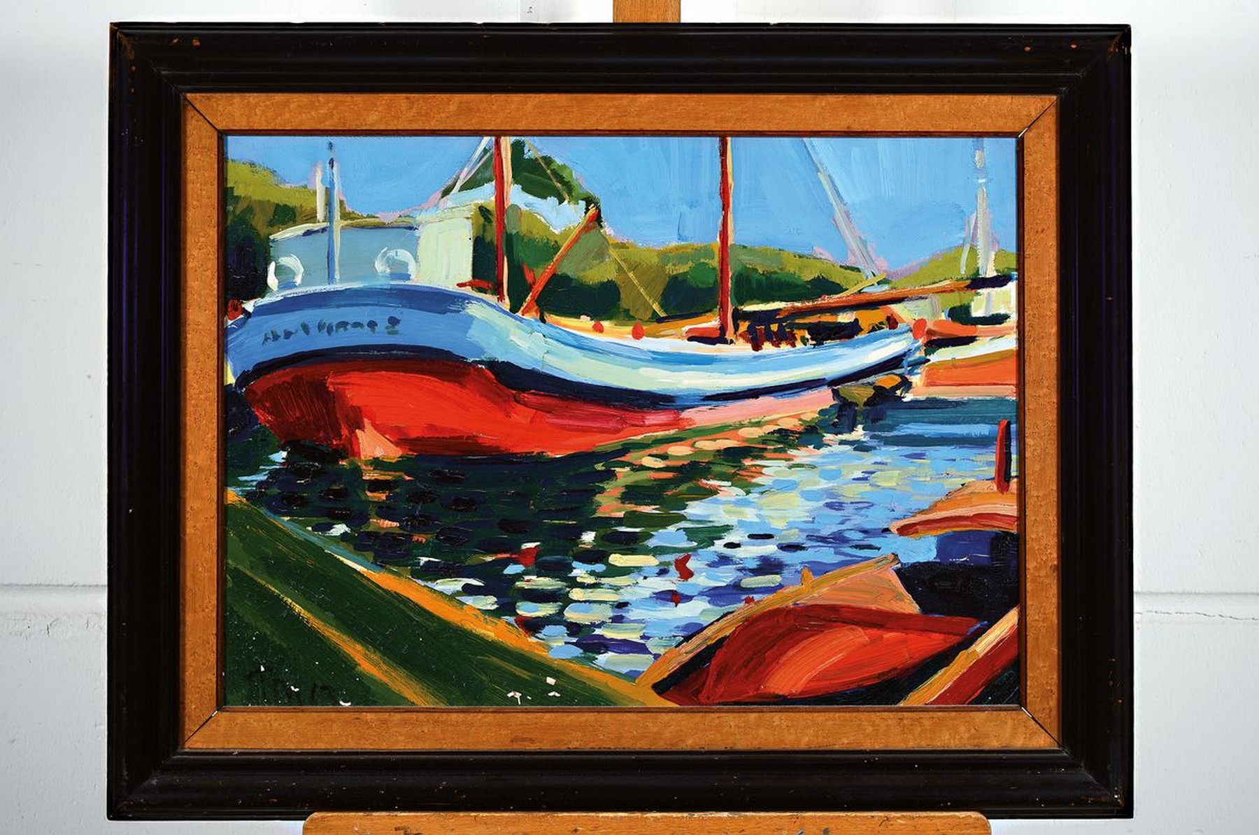 Detail k: Unbekannter Künstler der 1. Hälfte des 20. Jh., Fischerboote im Hafen, Öl/Hartfaser, unsigniert, kleinere Farbabblätterungen, ca. 44x62cm, R. ca. ...