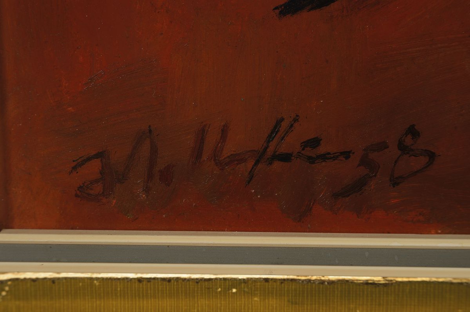 Detail a: Walter Wellenstein, 1898 Dortmund-1970 Berlin, Stillleben mit schwarzer Kanne, so rückseitig betitelt und dat. 1958, Öl/ Hartfaser, links unten ...
