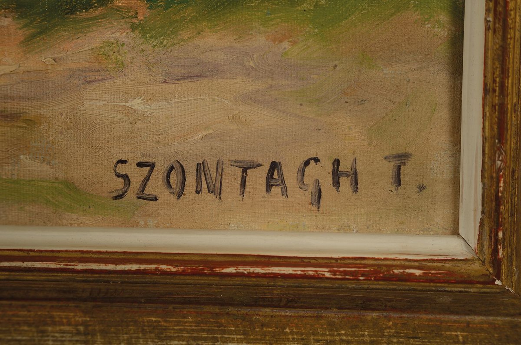 Detail a: Tibor Szontagh, 1873-1930, Ungarn, Bäuerin am Bach vor dem Hof, Öl/Lwd, rechts unten signiert, ca. 45x55cm, R. ca. 55x65cm