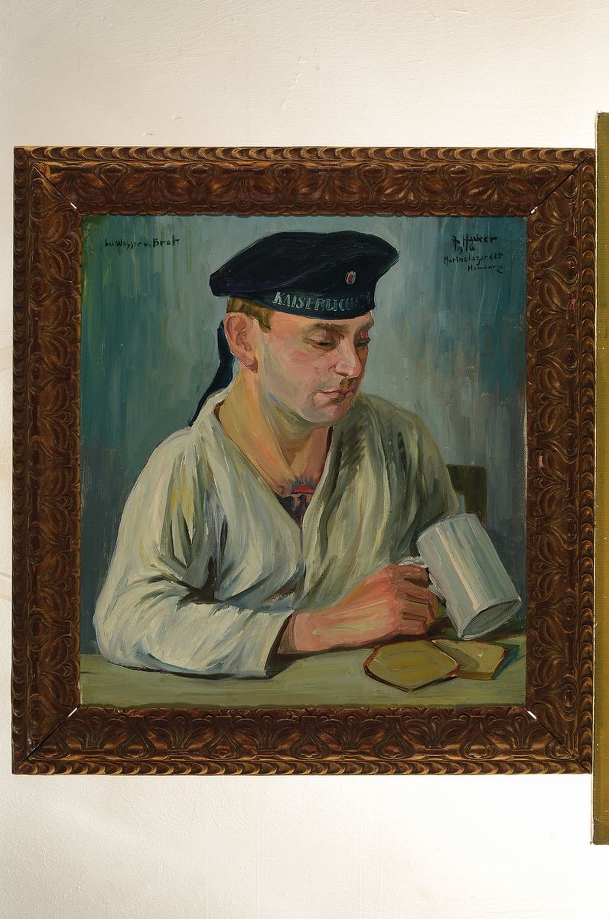 Detail k: Adolf Hacker, 1873 Schwarzenbach/Saale-1943 Heidelberg, Junger Matrose der kaiserl. Marine, Öl/Malkarton, rechts oben signiert, datiert 1916 und ...