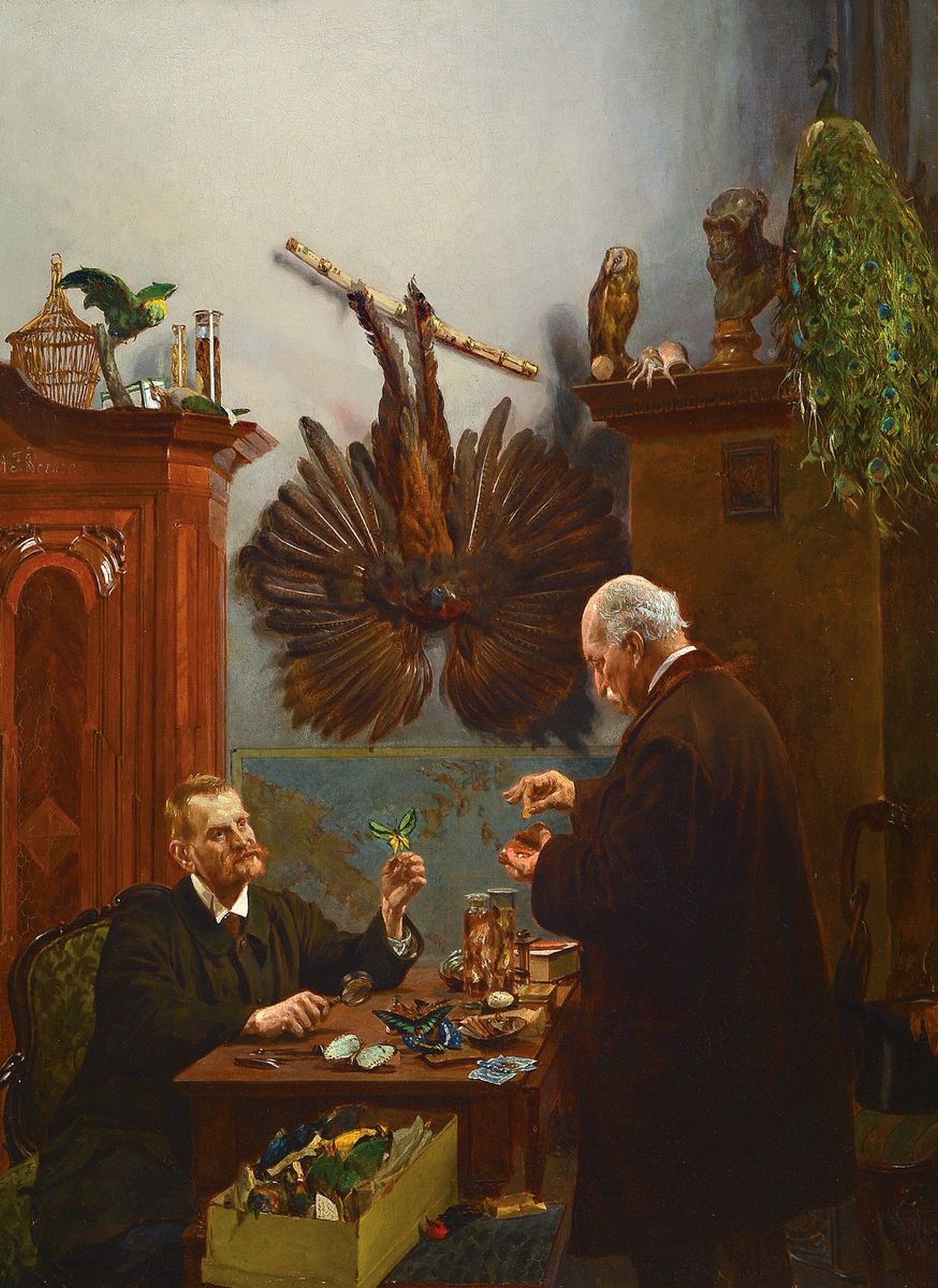 Alexander Friedrich (Fritz) Werner, 1827-1908 Berlin, Der Schmetterlingssammler, ein Kunde beim Kaufen eines exotischen Schmetterlings in einem ...