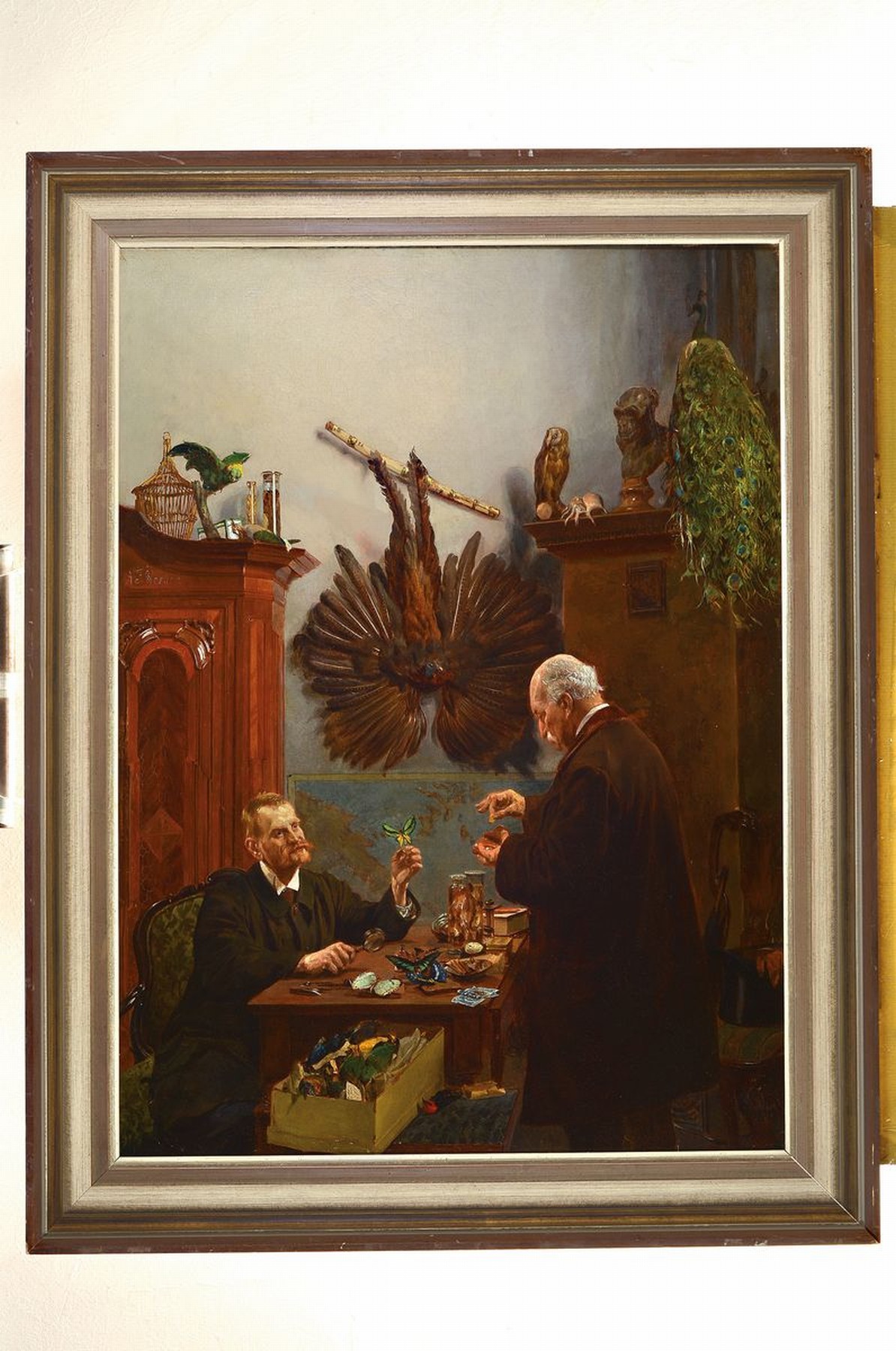 Detail k: Alexander Friedrich (Fritz) Werner, 1827-1908 Berlin, Der Schmetterlingssammler, ein Kunde beim Kaufen eines exotischen Schmetterlings in einem ...