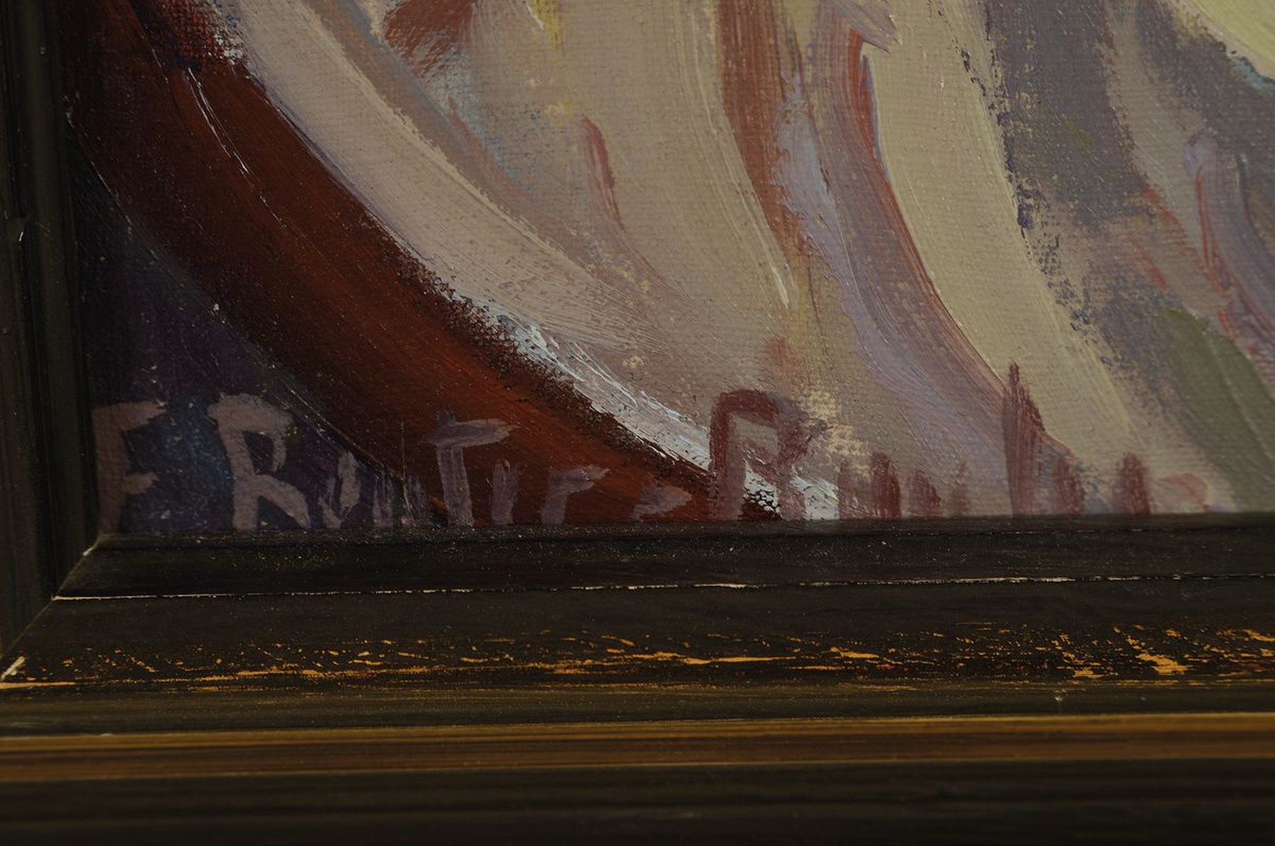 Detail a: E. Reuter-Runke (o.ä.), 1920er Jahre, Stillleben mit Samowar, Tasse, Blumen und Orangen, Öl/Lwd, links unten signiert, ca. 70x70cm, R. ca. 88x88cm