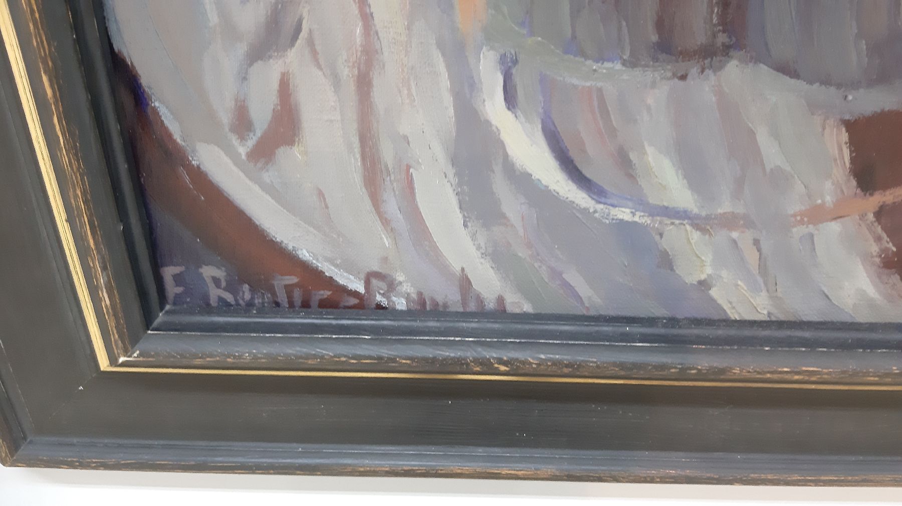 Detail c: E. Reuter-Runke (o.ä.), 1920er Jahre, Stillleben mit Samowar, Tasse, Blumen und Orangen, Öl/Lwd, links unten signiert, ca. 70x70cm, R. ca. 88x88cm