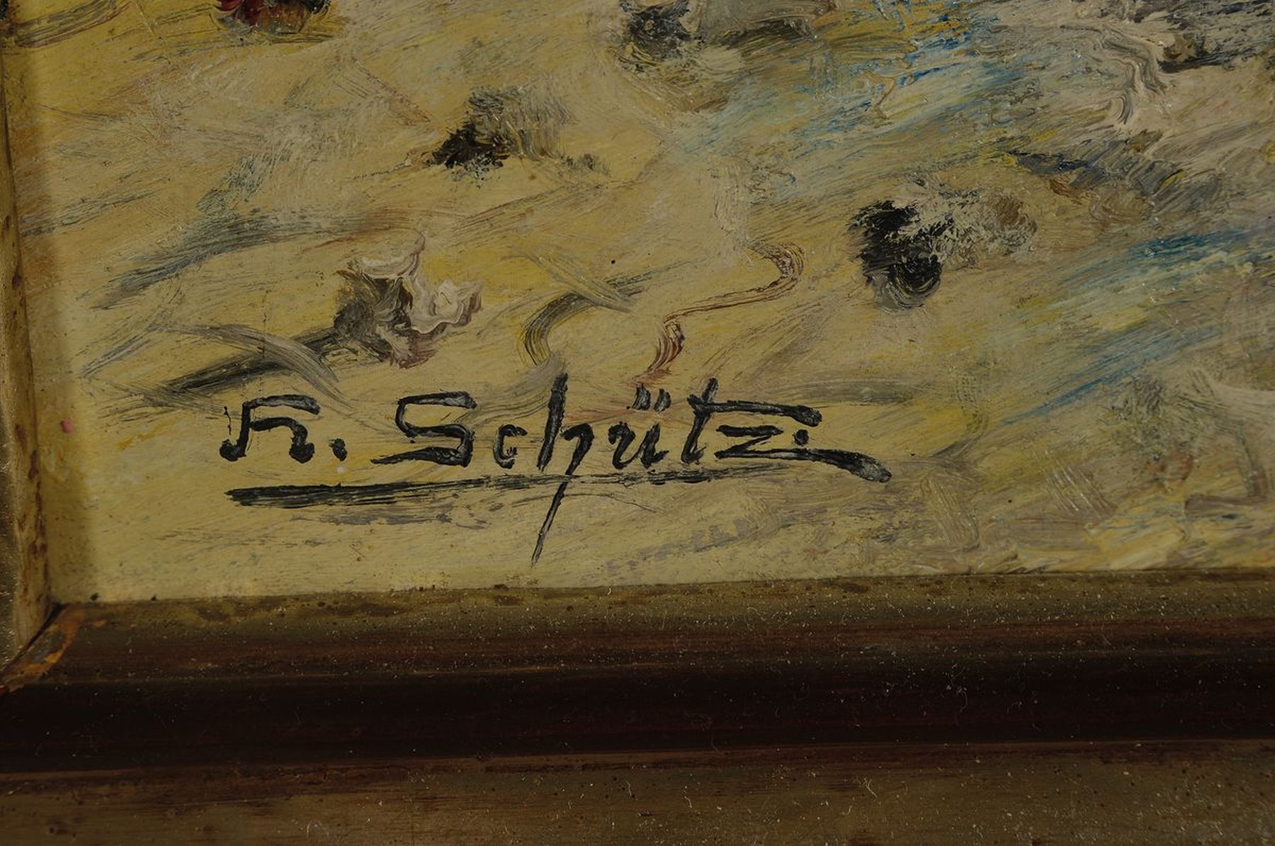 Detail a: H. Schütz, Künstler der Mitte des 20.Jh., Ansicht Felsformation Rheingrafenstein bei Bad Kreuznach, z.T. pastoser Farbauftrag in breitem Strich, ...