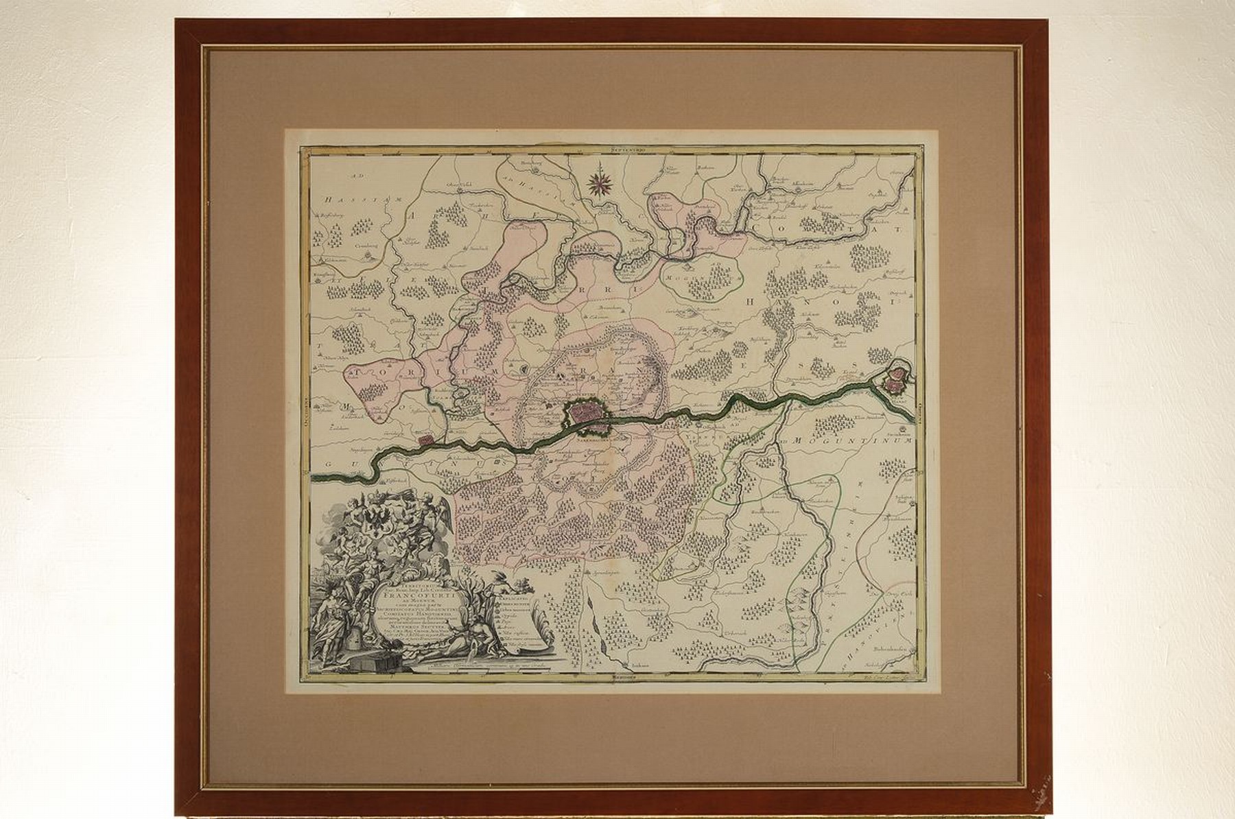 Detail k: 4 Kupferstichkarten Frankfurts und des Oberrheins, 18.Jh., Georg Matthäus Seutter: Francofurti ad Moenum; Handelstatt Franckfurt am Mayn mit ihrem ...