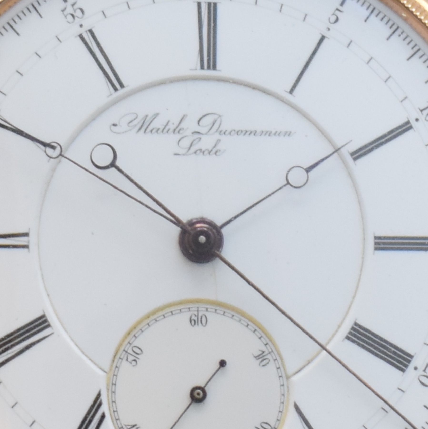 Detail b: MATILE DUCOMMUN schwere und hochwertige Savonette Herrentaschenuhr mit Chronograph in RG 750/000 Nr. 10600, Schweiz/USA um 1870, massives, guill. ...