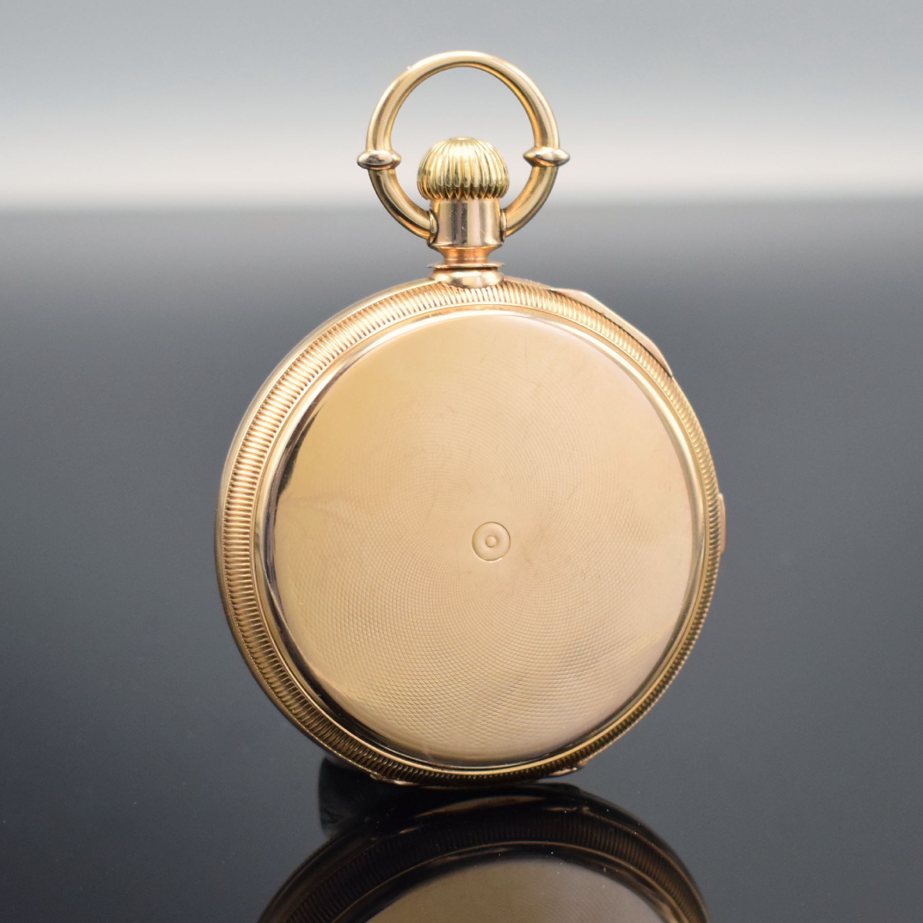 Detail d: MATILE DUCOMMUN schwere und hochwertige Savonette Herrentaschenuhr mit Chronograph in RG 750/000 Nr. 10600, Schweiz/USA um 1870, massives, guill. ...