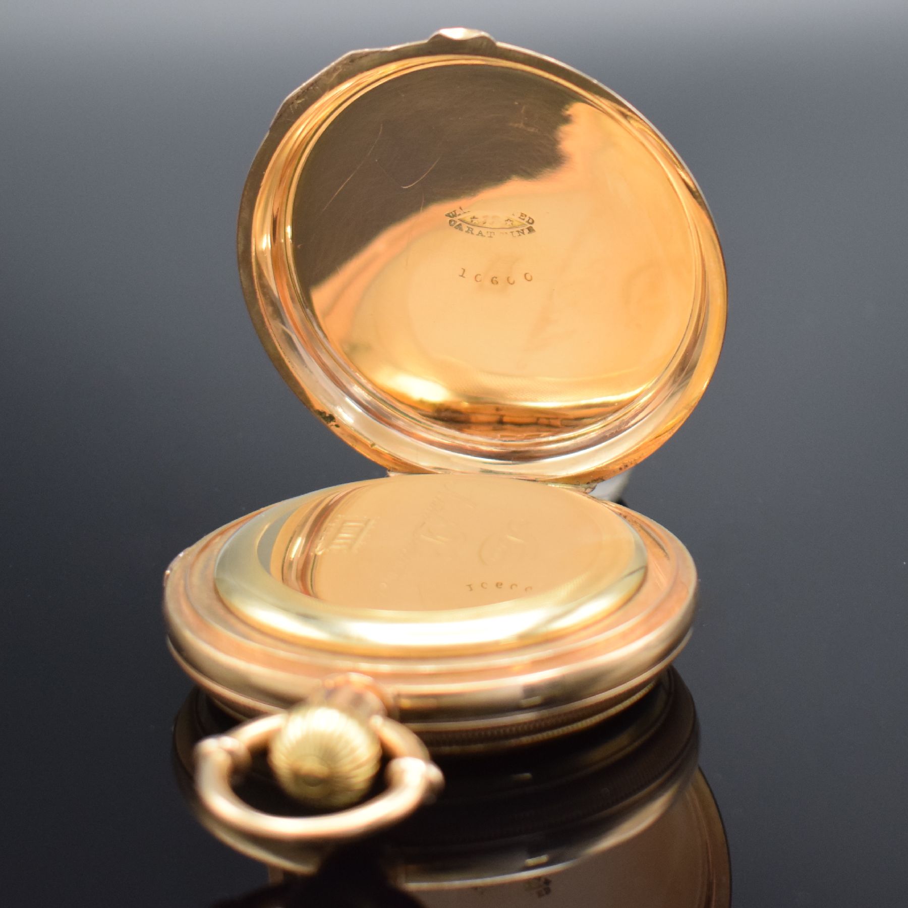 Detail f: MATILE DUCOMMUN schwere und hochwertige Savonette Herrentaschenuhr mit Chronograph in RG 750/000 Nr. 10600, Schweiz/USA um 1870, massives, guill. ...