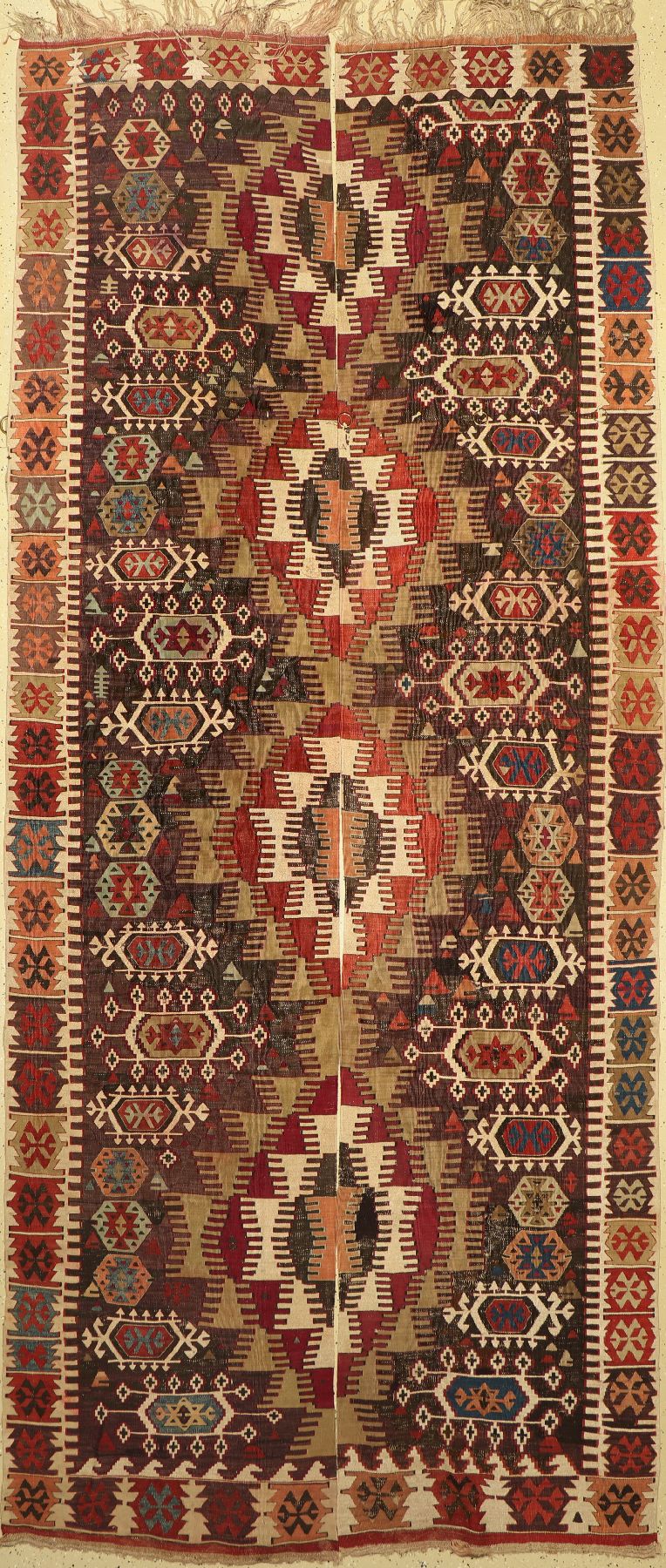 Anatol Kelim (2 Bahnig), Türkei, um 1900, Wolle auf Wolle, ca. 390 x 170 cm, EHZ: 3