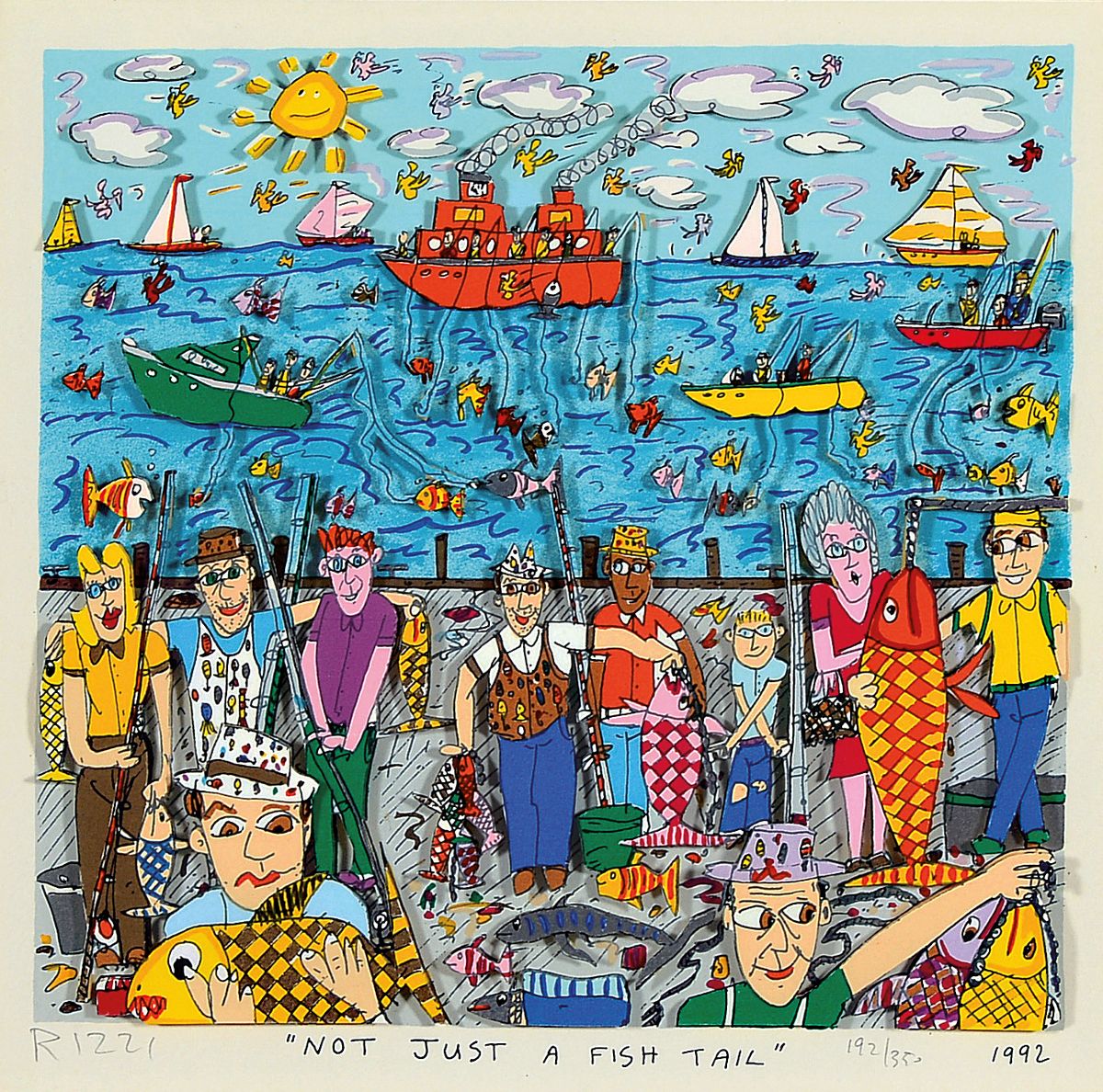 James Rizzi , 1950-2011, 3D-Konstruktion, "Not just a fish Tail", handsign., num. 192/350, verso nochmals handsign., dat. 95, unter Glas, ...