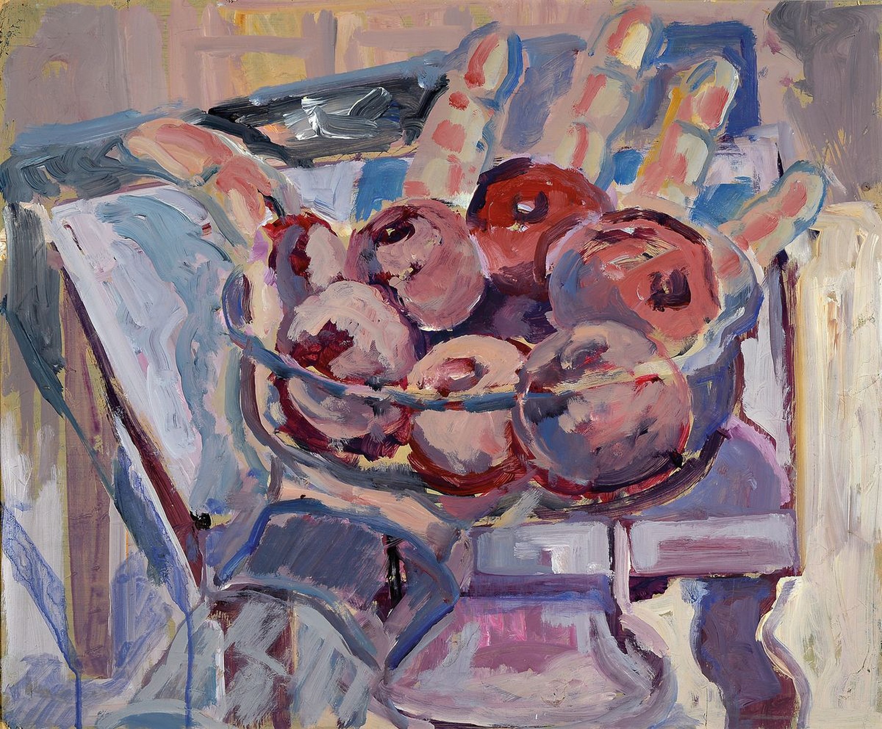 Heinz Reiss, 1923-2012 Haßloch, Stillleben mit Äpfeln und großer Hand, Lk/Hartfaser, monogr., ca. 50x60cm, R. ca. 52x62cm