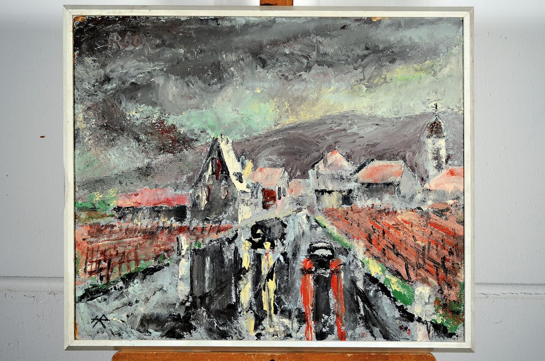 Detail k: Heinz Reiss, 1923-2012 Haßloch, Gewitterabend in der Pfalz, Öl/Hartfaser, monogr., ca. 50x60cm, R. ca.52x62cm